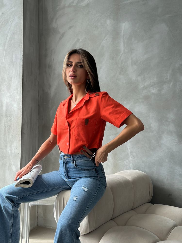 Topshow Oranj Kemer Detaylı Toptan Gömlek
