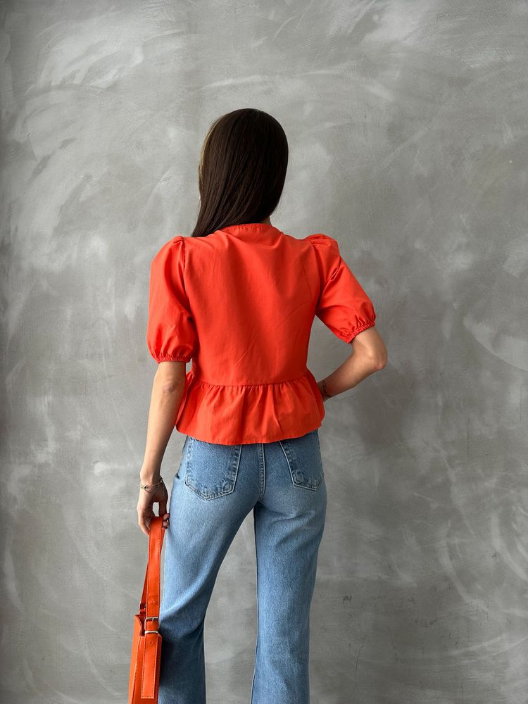 Topshow Oranj Önden Bağlamalı Poplin Toptan Bluz