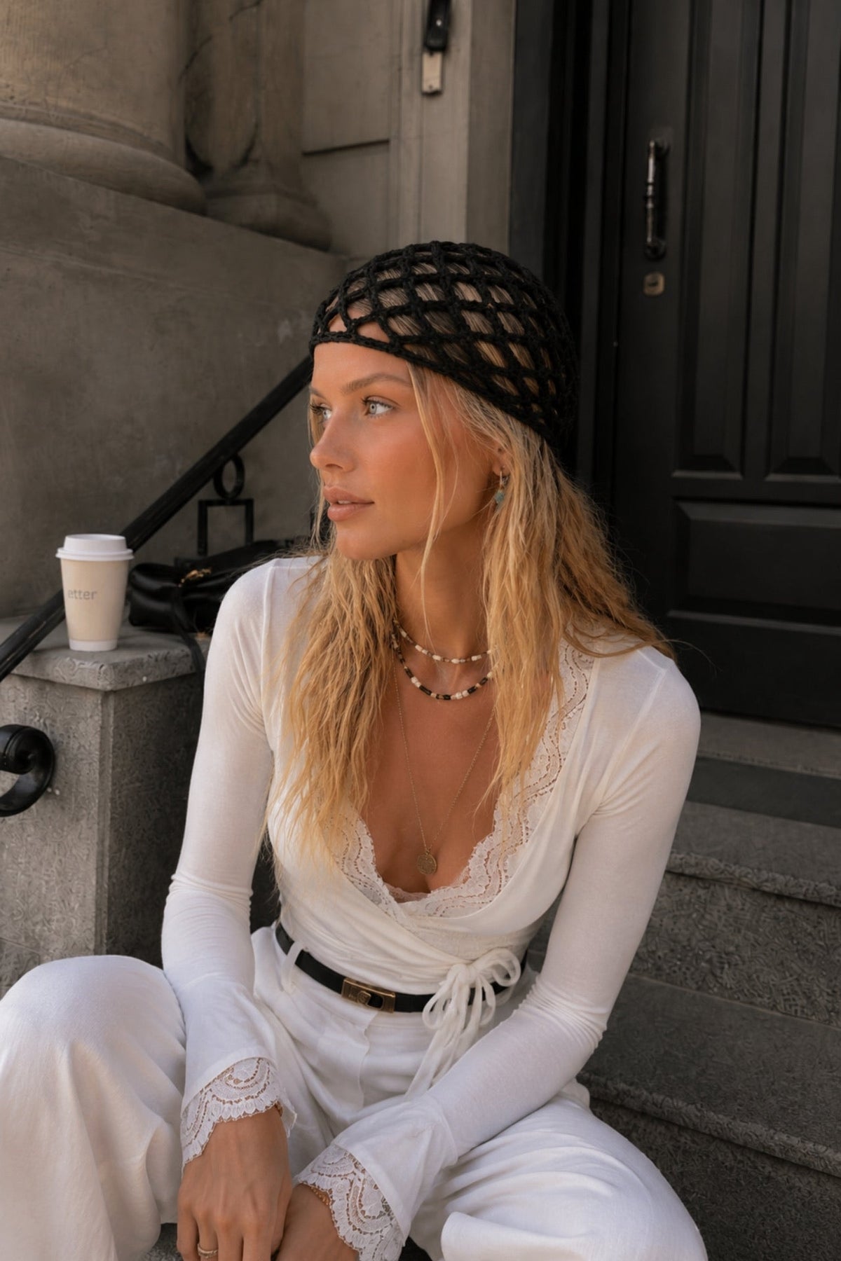 Örgü Desen Triko Cap - Siyah