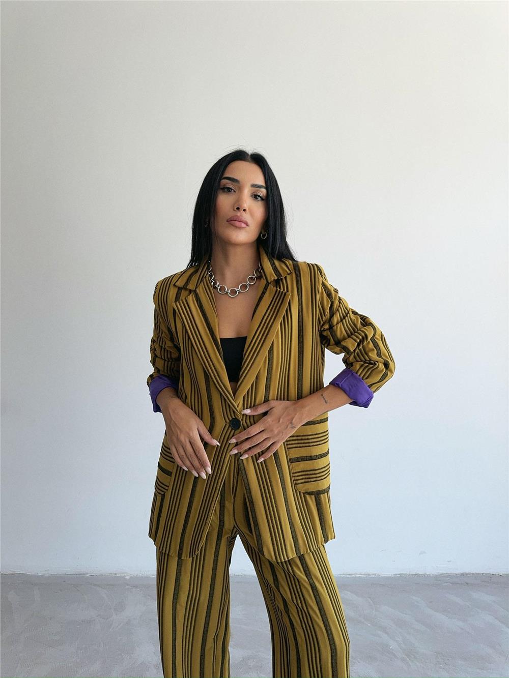 OTTOMAN ÇİZGİLİ CEKET-PANTOLON TK - Yeşil