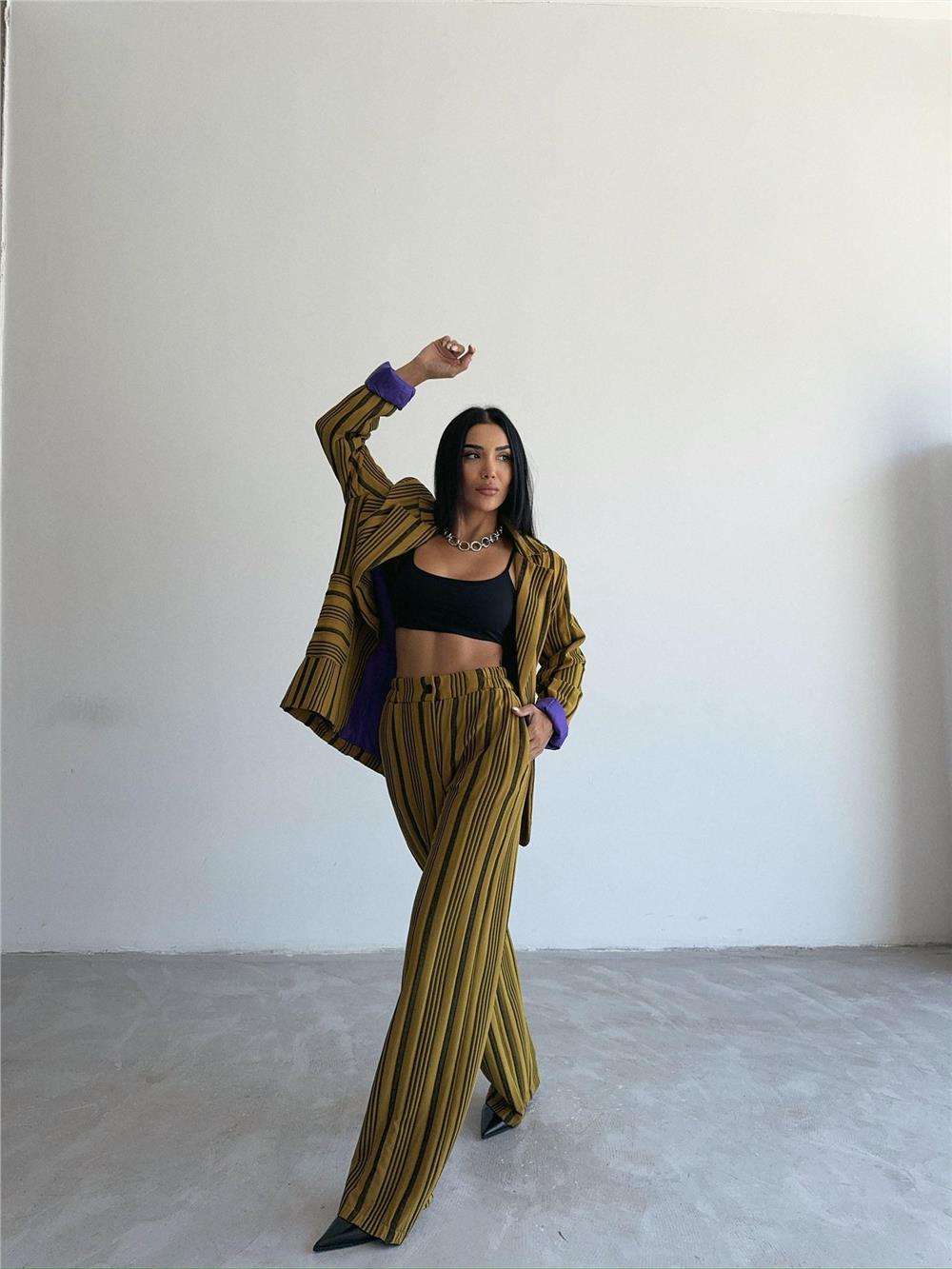 OTTOMAN ÇİZGİLİ CEKET-PANTOLON TK - Yeşil