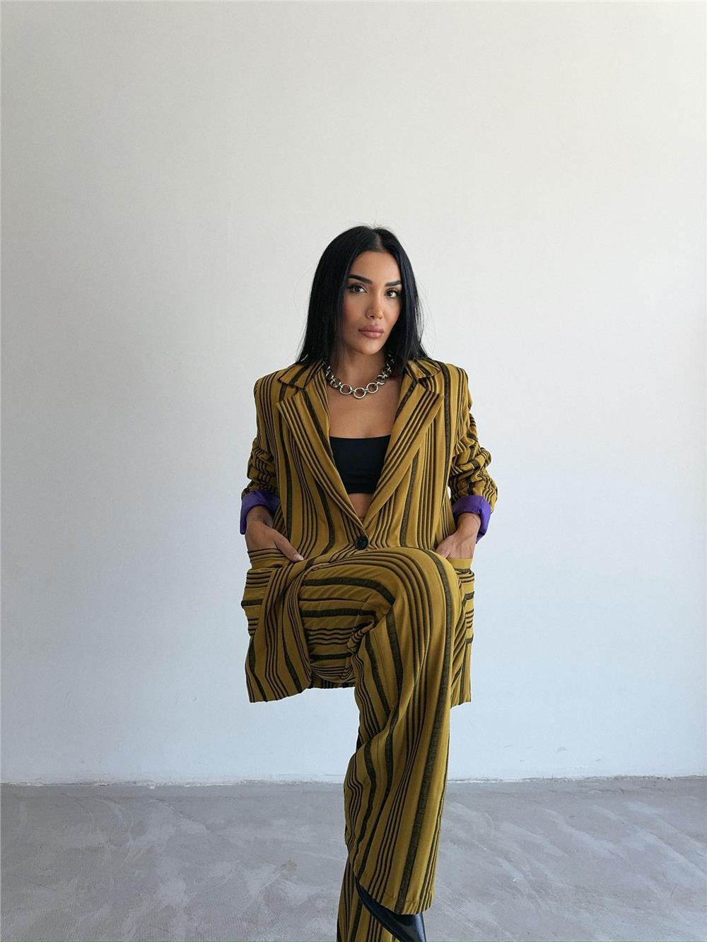 OTTOMAN ÇİZGİLİ CEKET-PANTOLON TK - Yeşil