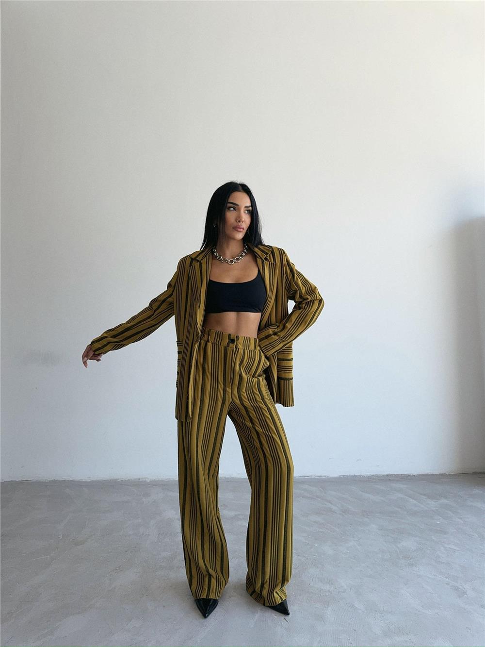 OTTOMAN ÇİZGİLİ CEKET-PANTOLON TK - Yeşil