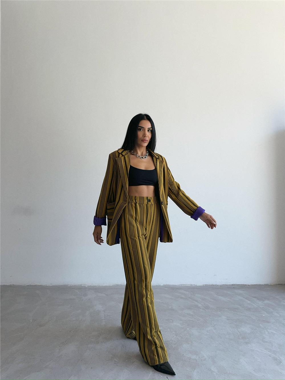 OTTOMAN ÇİZGİLİ CEKET-PANTOLON TK - Yeşil