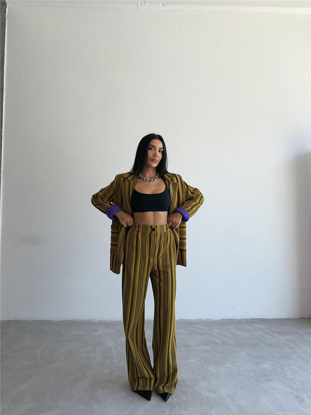 OTTOMAN ÇİZGİLİ CEKET-PANTOLON TK - Yeşil