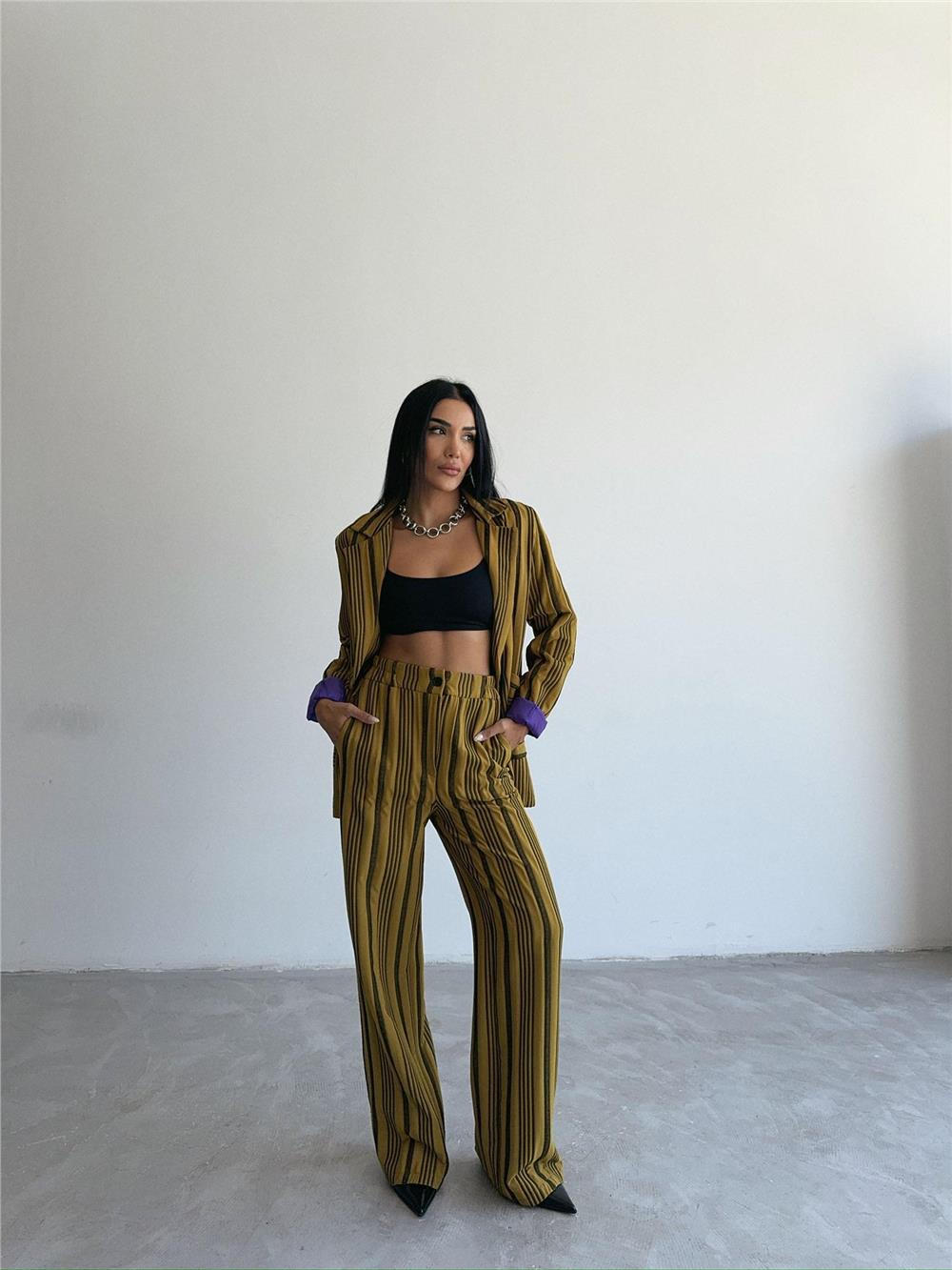 OTTOMAN ÇİZGİLİ CEKET-PANTOLON TK - Yeşil