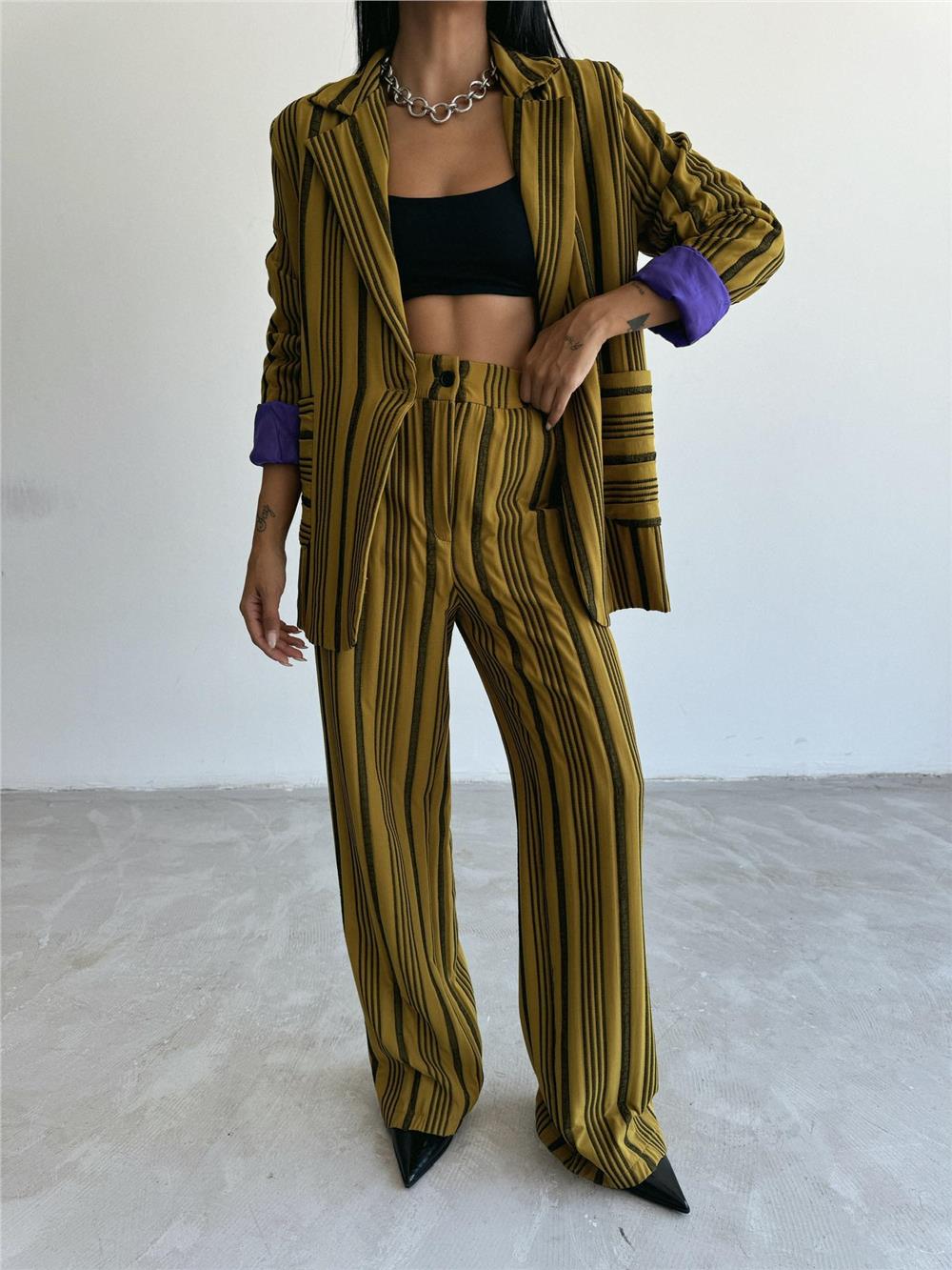 OTTOMAN ÇİZGİLİ CEKET-PANTOLON TK - Yeşil