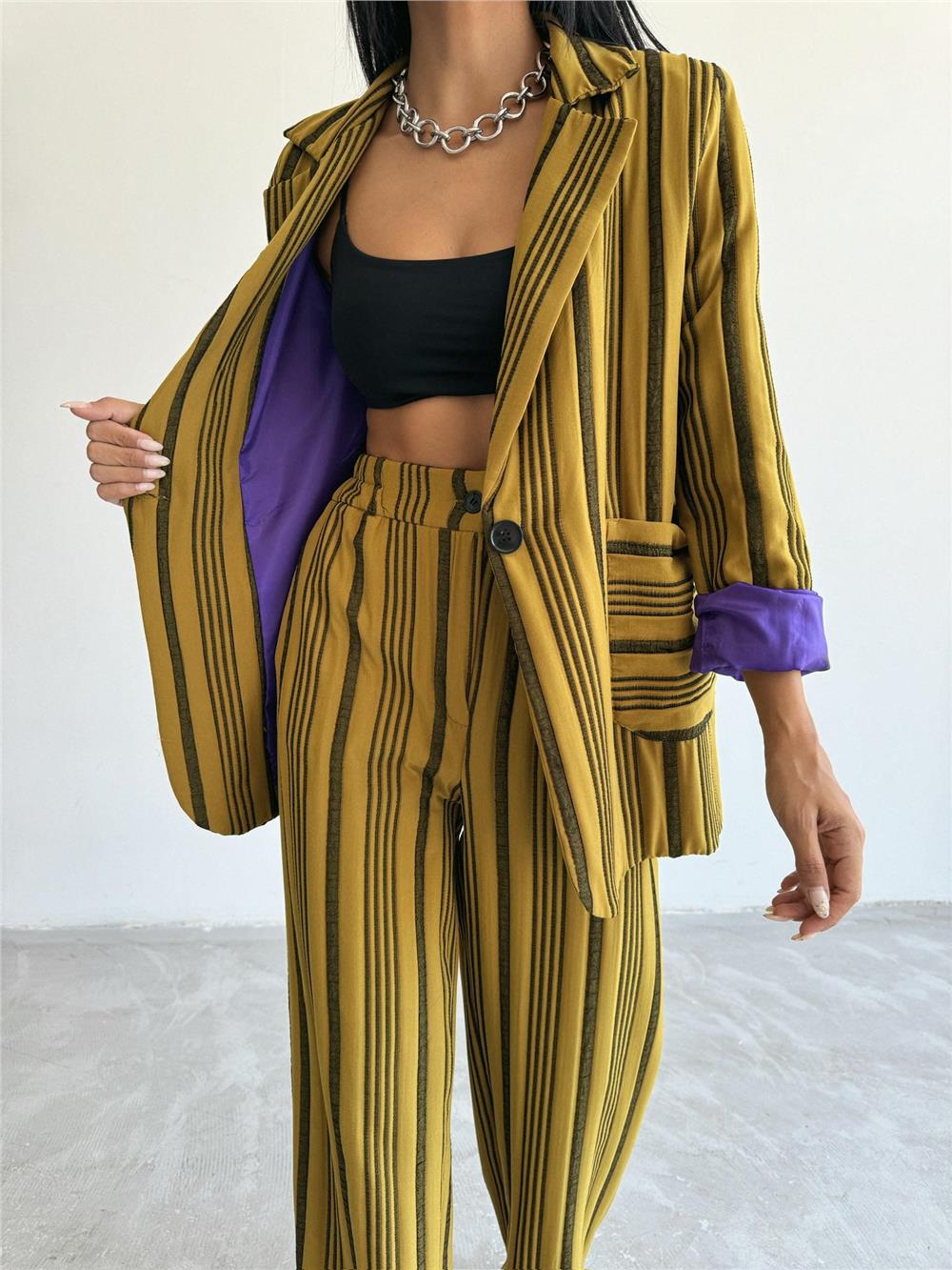 OTTOMAN ÇİZGİLİ CEKET-PANTOLON TK - Yeşil