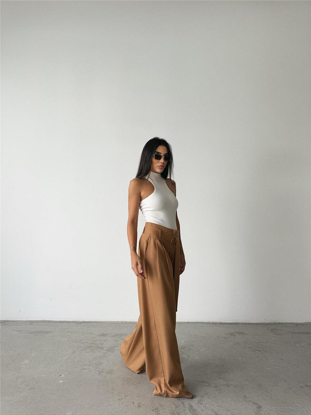 PALAZZO PANTOLON KUMAŞ KEMER DETAYLI - Bej