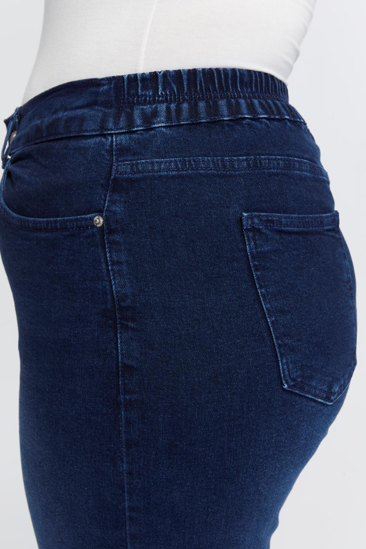 Beli Lastikli Bol Paça Büyük Beden Kot Pantolon Lacivert