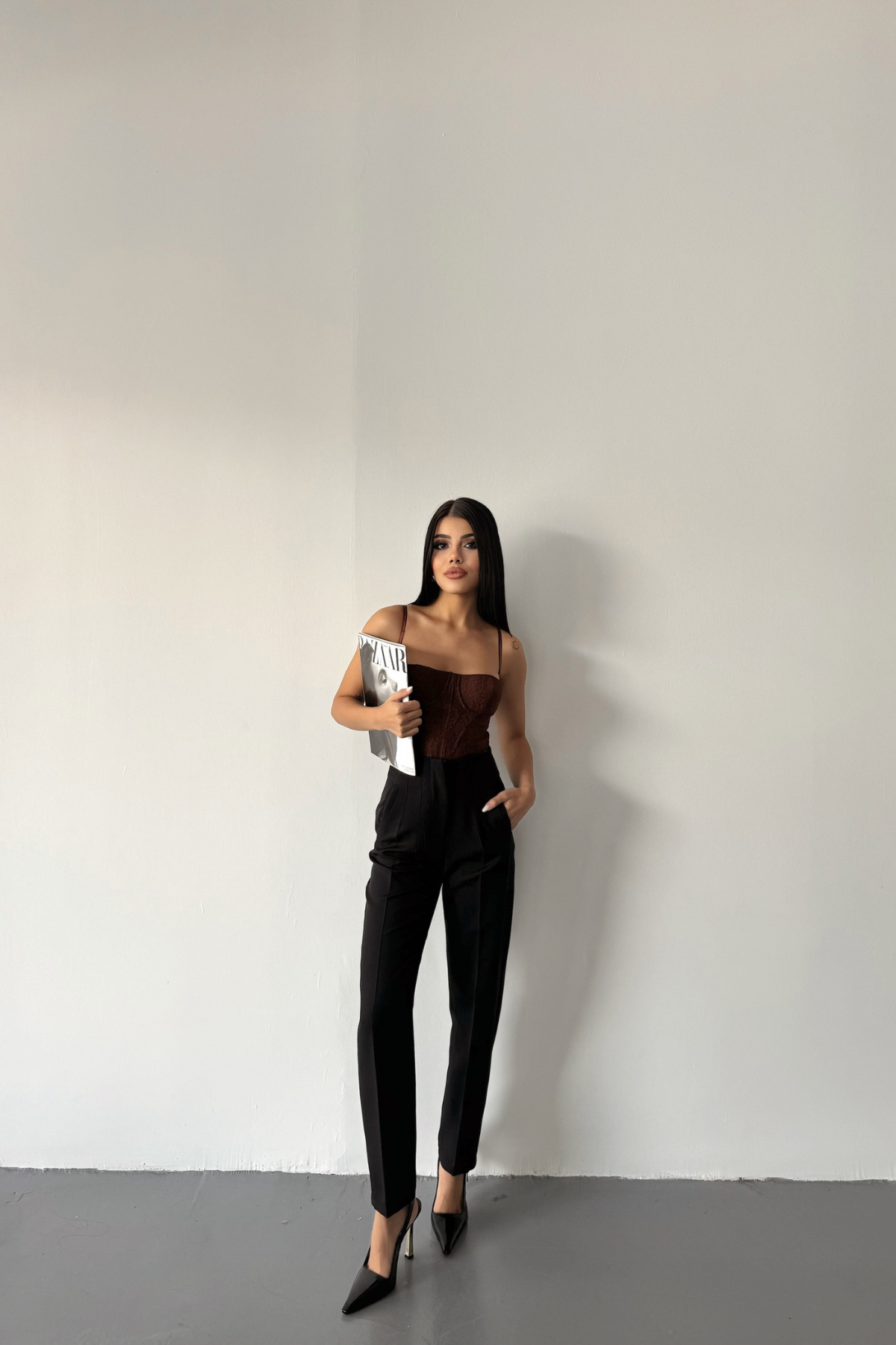 PANTOLON PENSLİ ATLAS KUMAŞ - Siyah