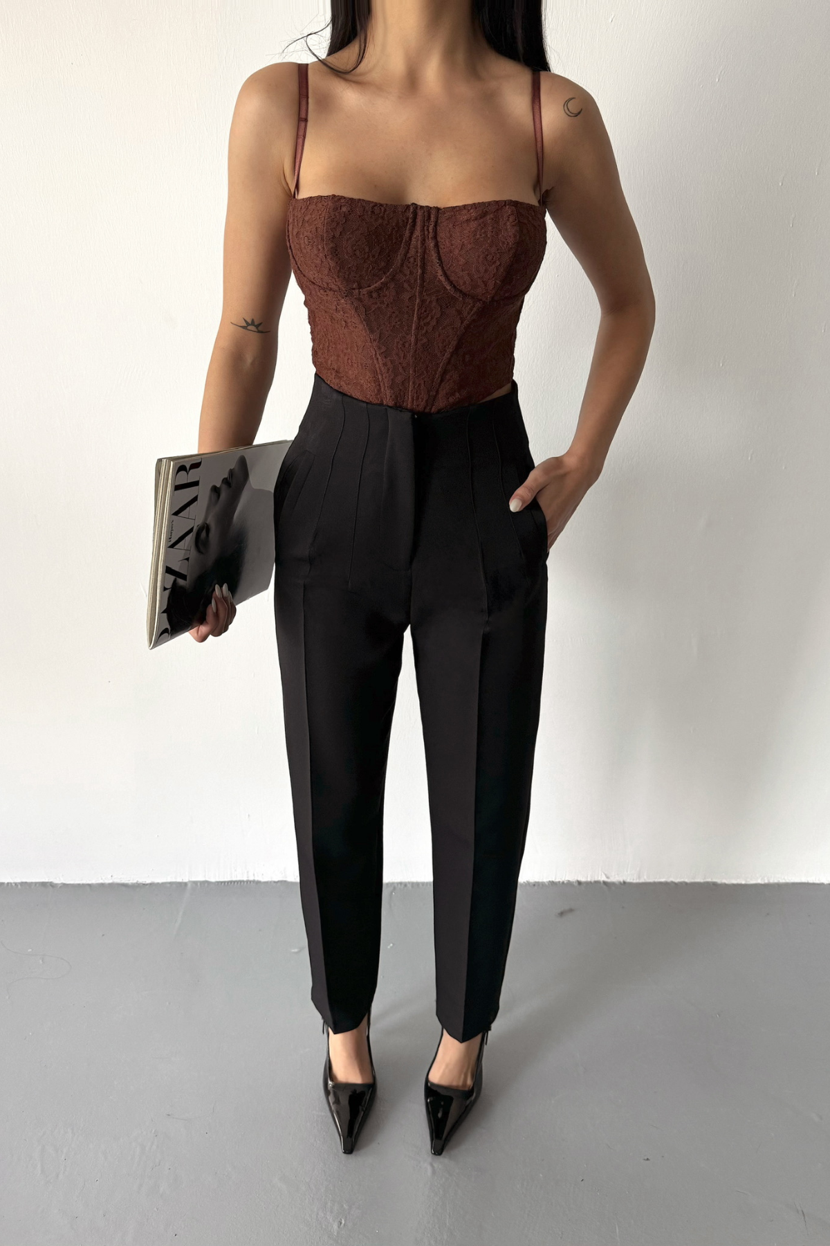 PANTOLON PENSLİ ATLAS KUMAŞ - Siyah