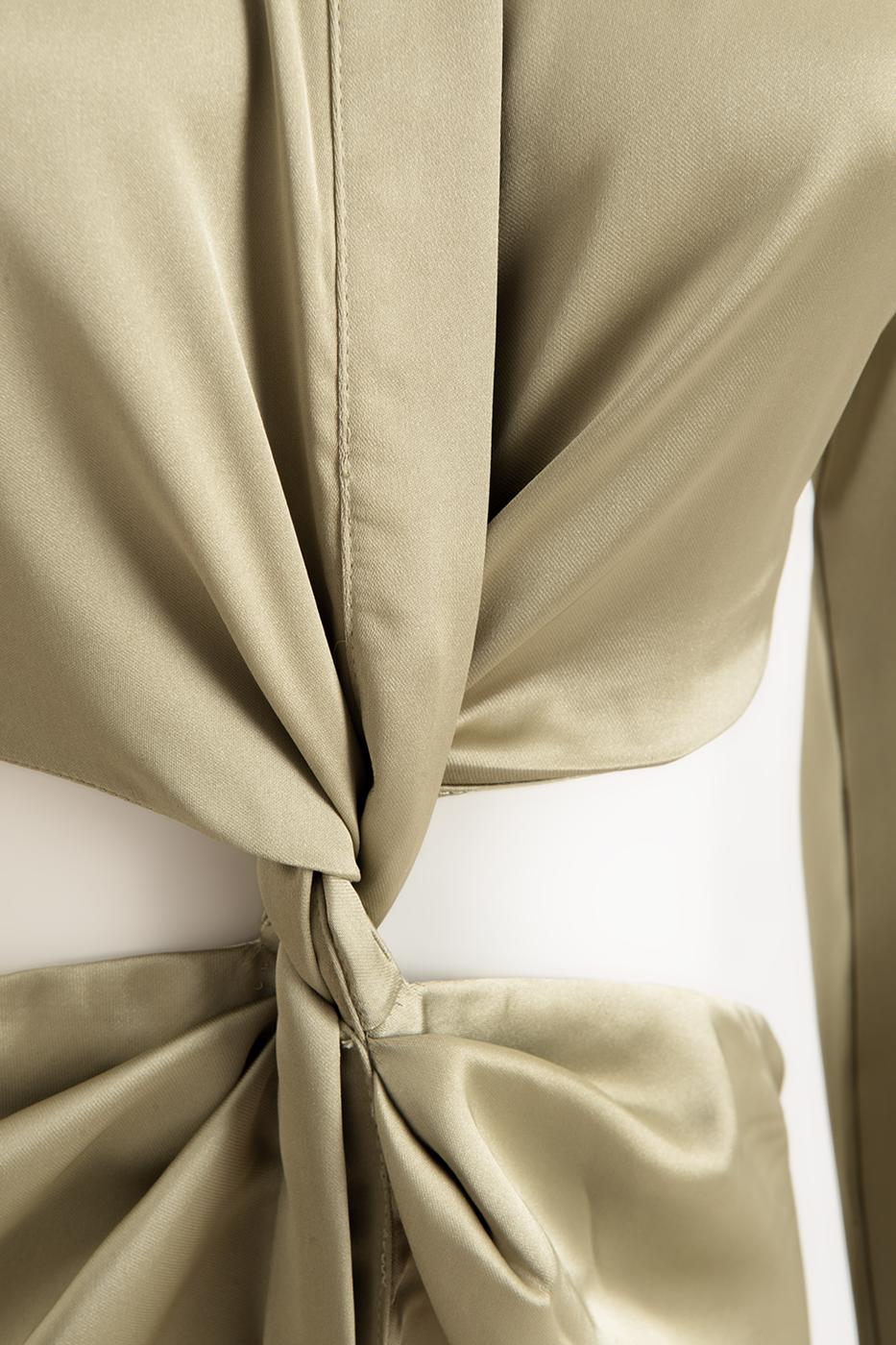 Piece Satin Midi Shirt Dress