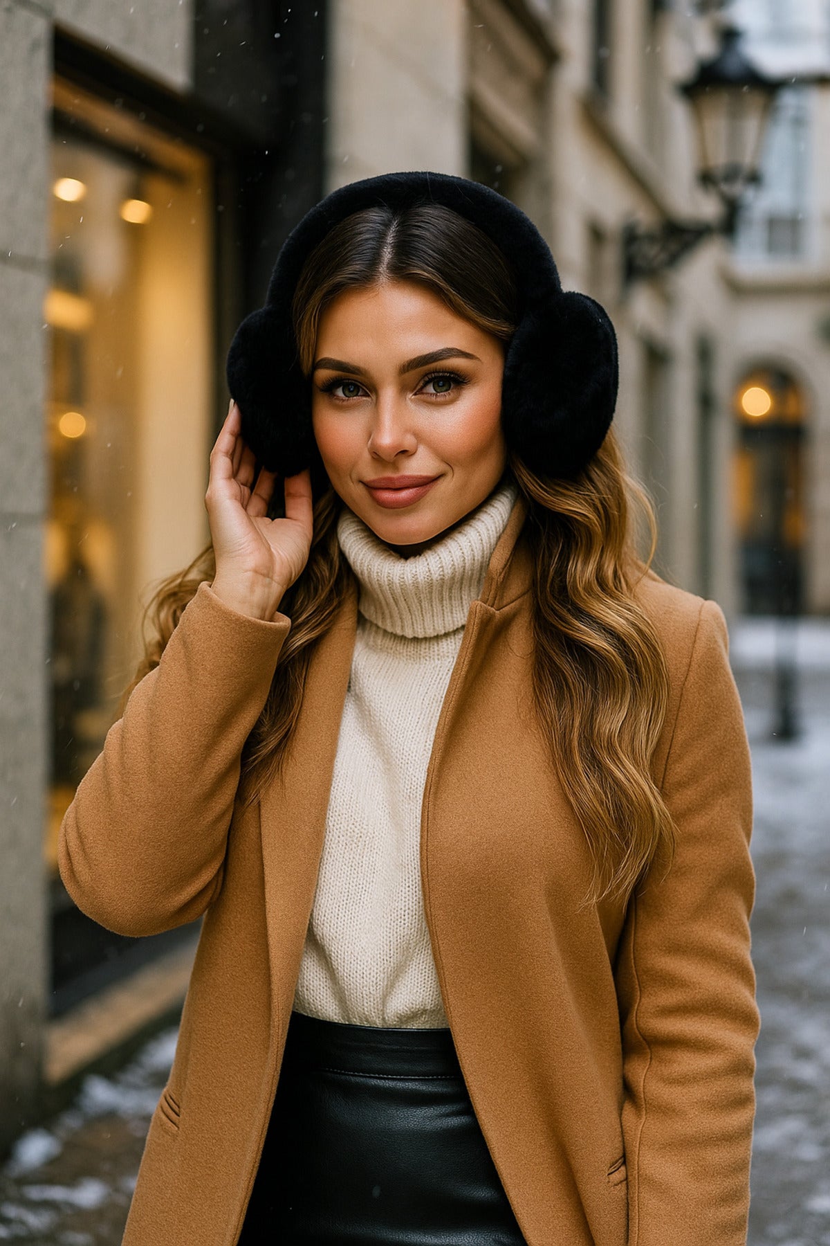 Peluş Katlanabilir Siyah Tüylü Kulaklık Soğuğa Karşı Ekstra Koruma Klk01