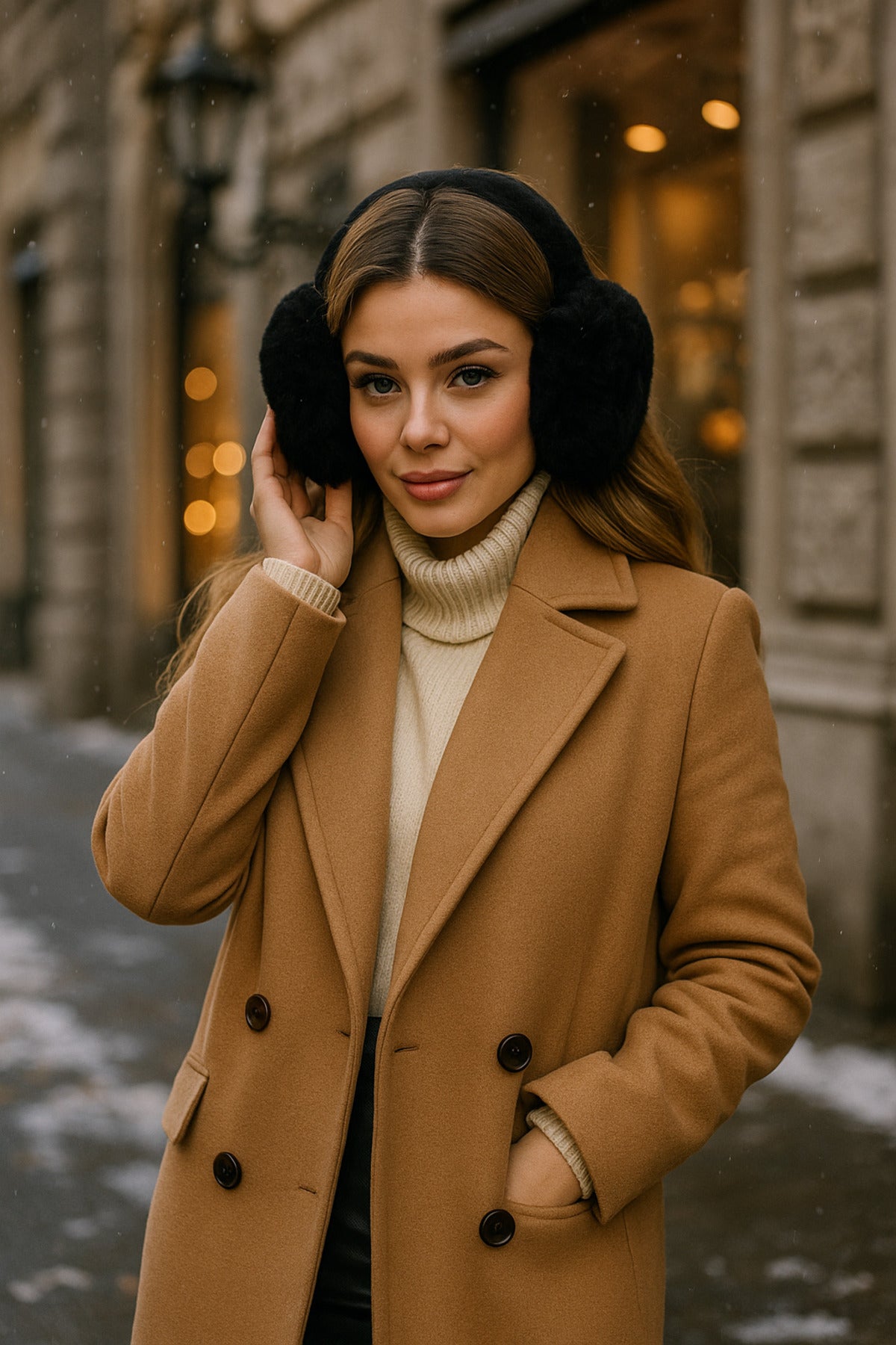 Peluş Katlanabilir Siyah Tüylü Kulaklık Soğuğa Karşı Ekstra Koruma Klk01