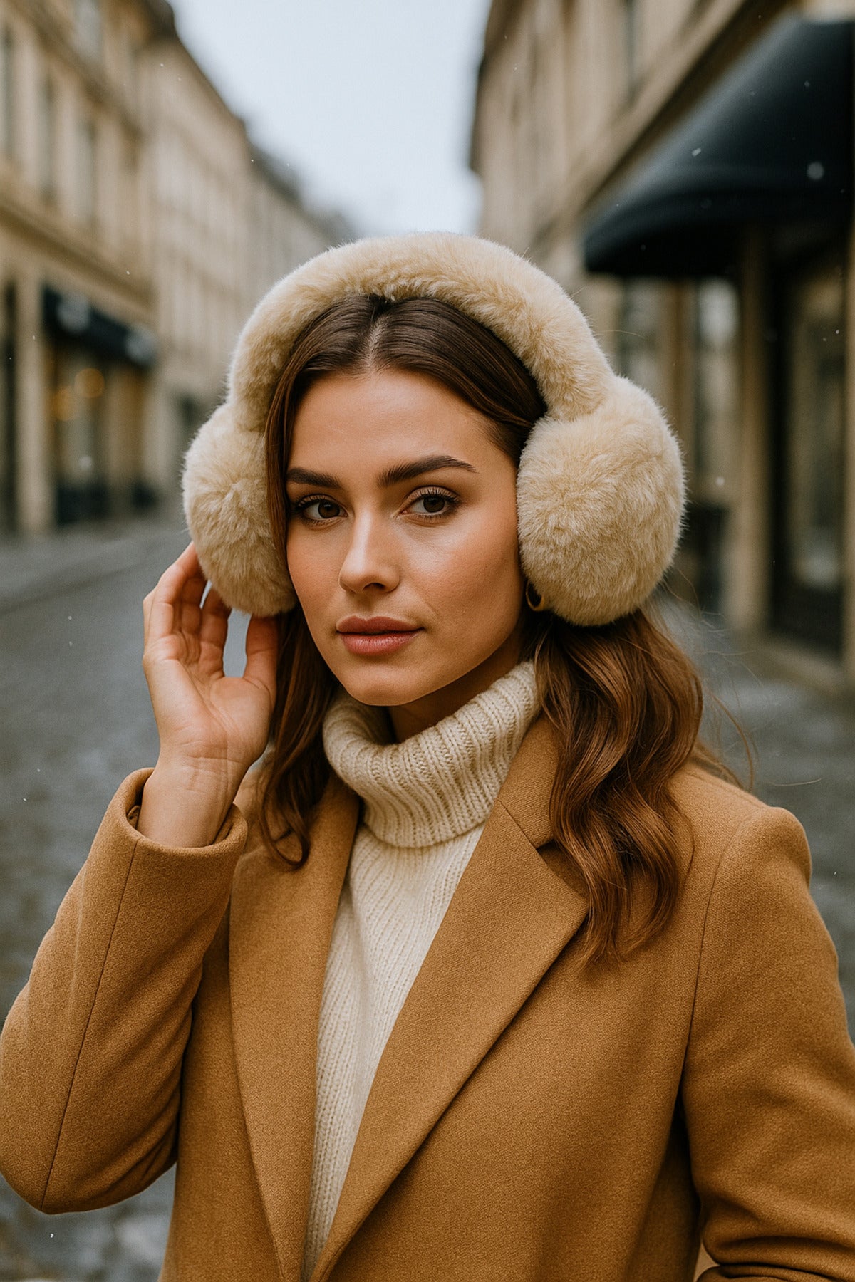 Bej İthal Katlanabilir Peluş Kulaklık KLK01