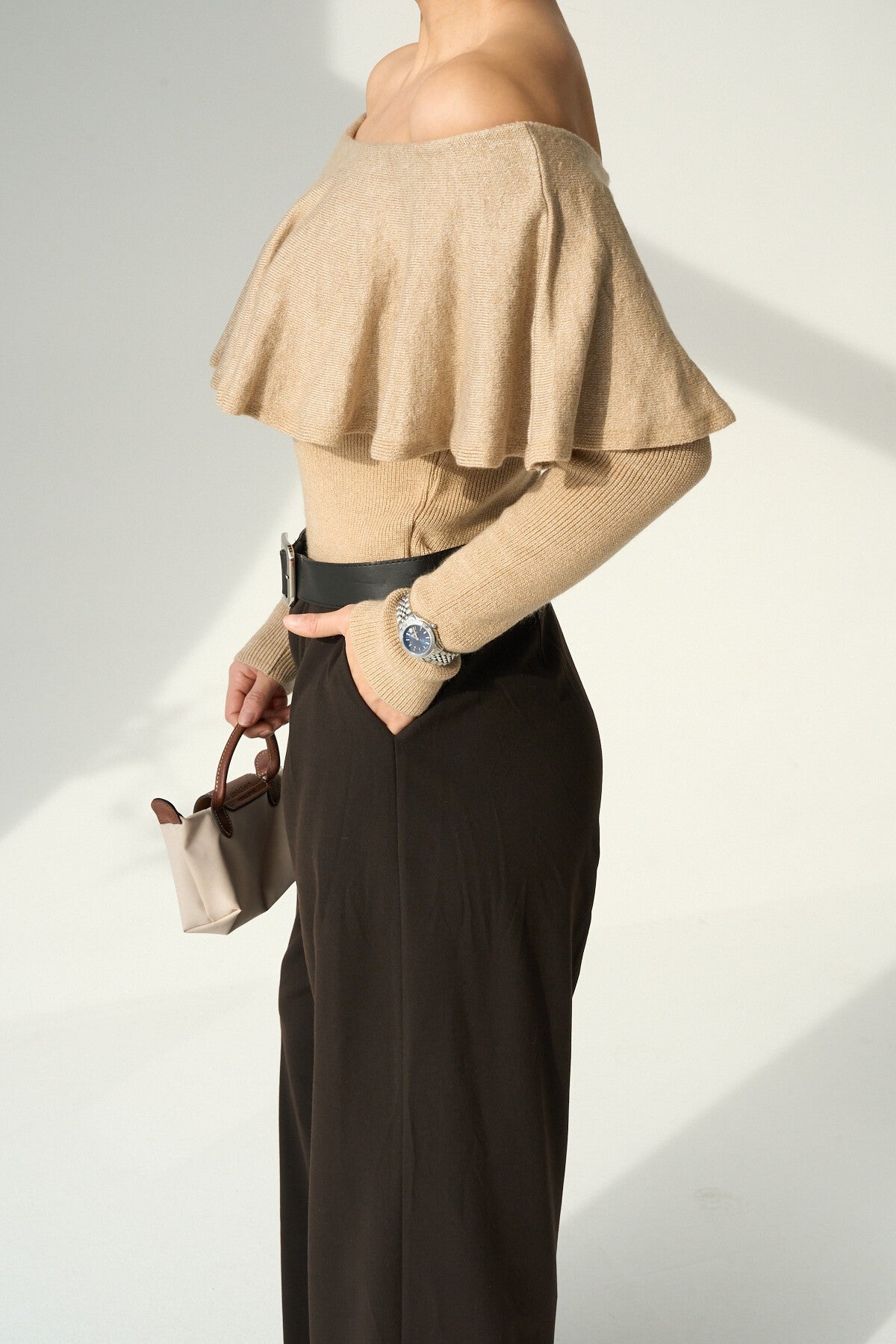 Beige Pleated Collar Sweater