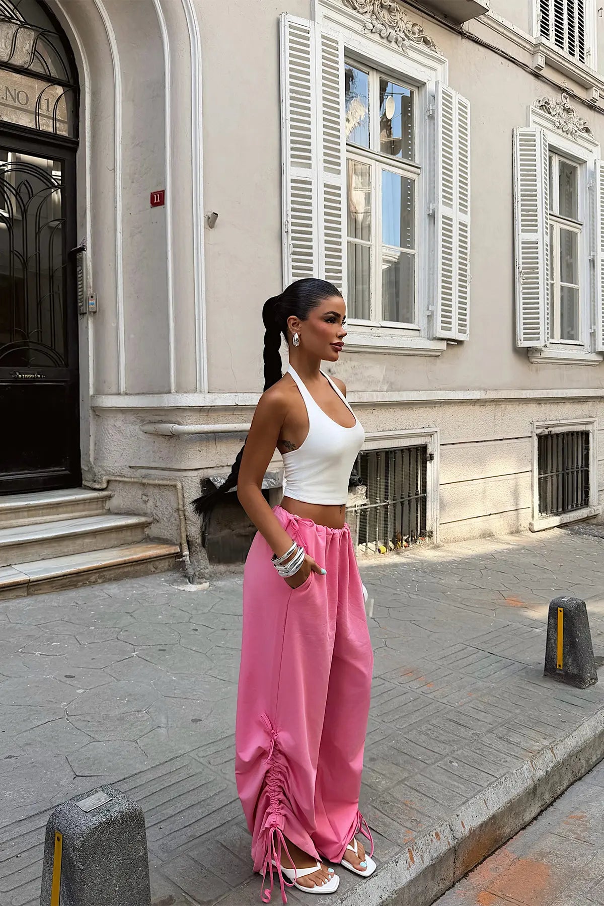 Pembe Bağlamalı Pantolon