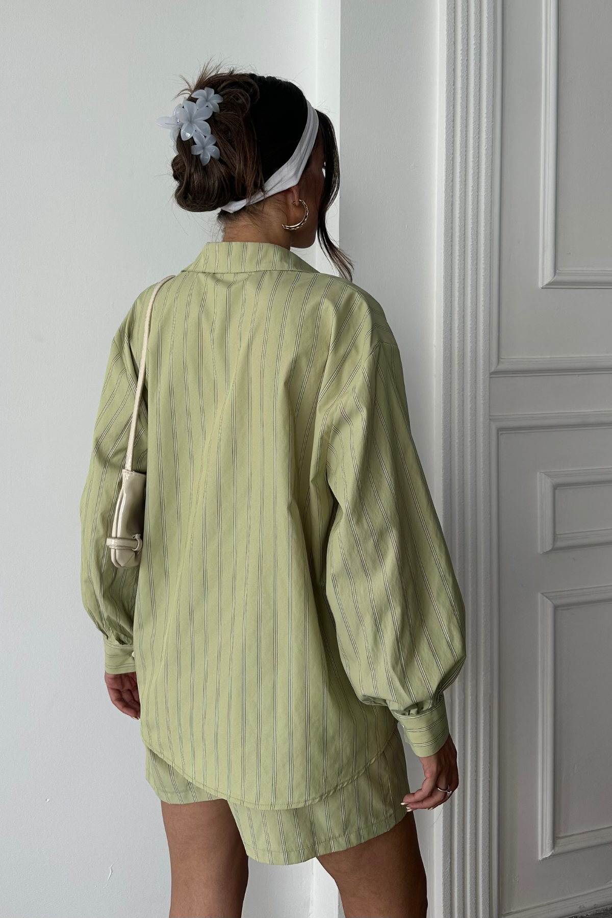 POPLİN ÇİZGİLİ GÖMLEK - ŞORT TAKIM - Yeşil