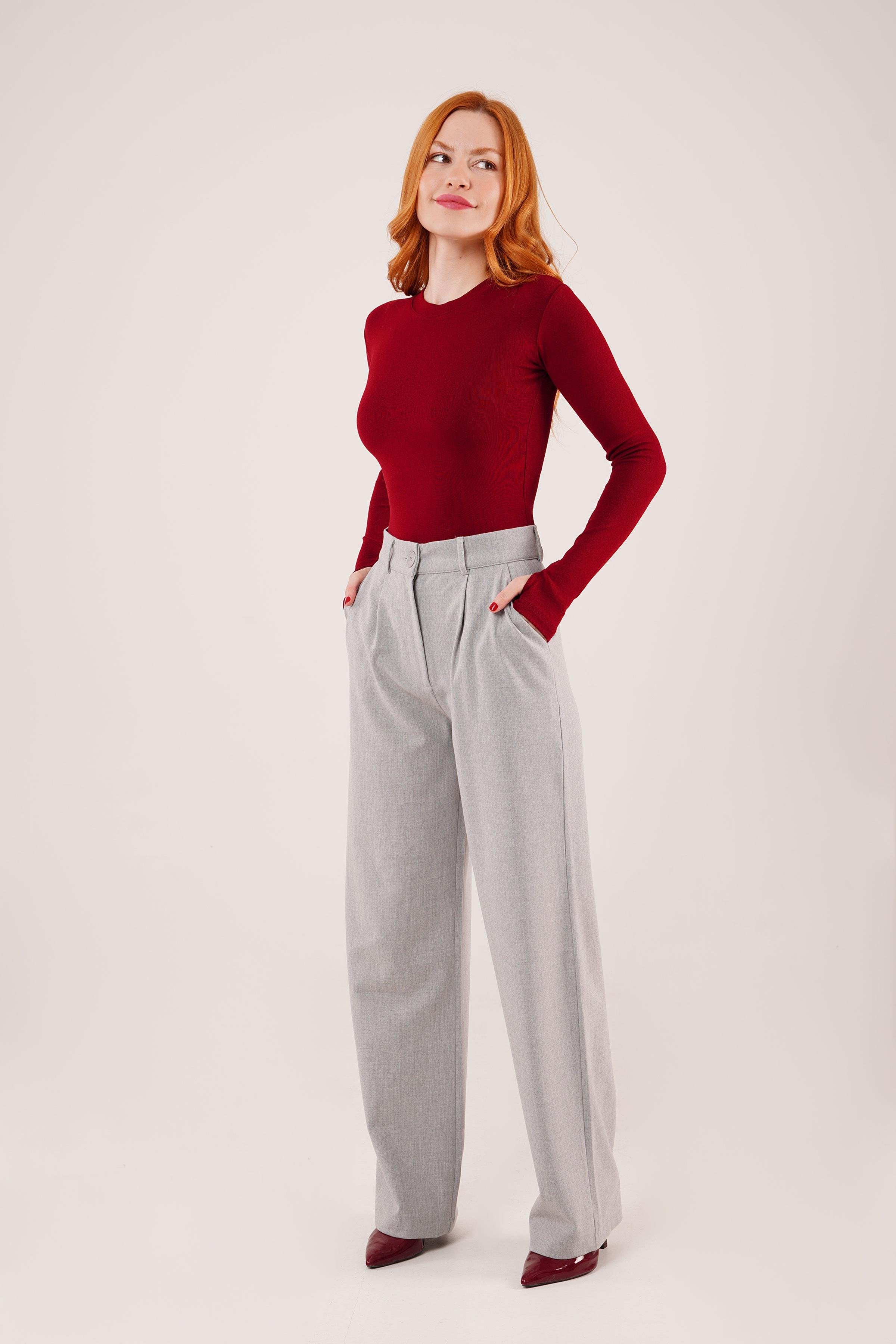 Premium Model Oturtmalı Toptan Gri Pantolon Gri S