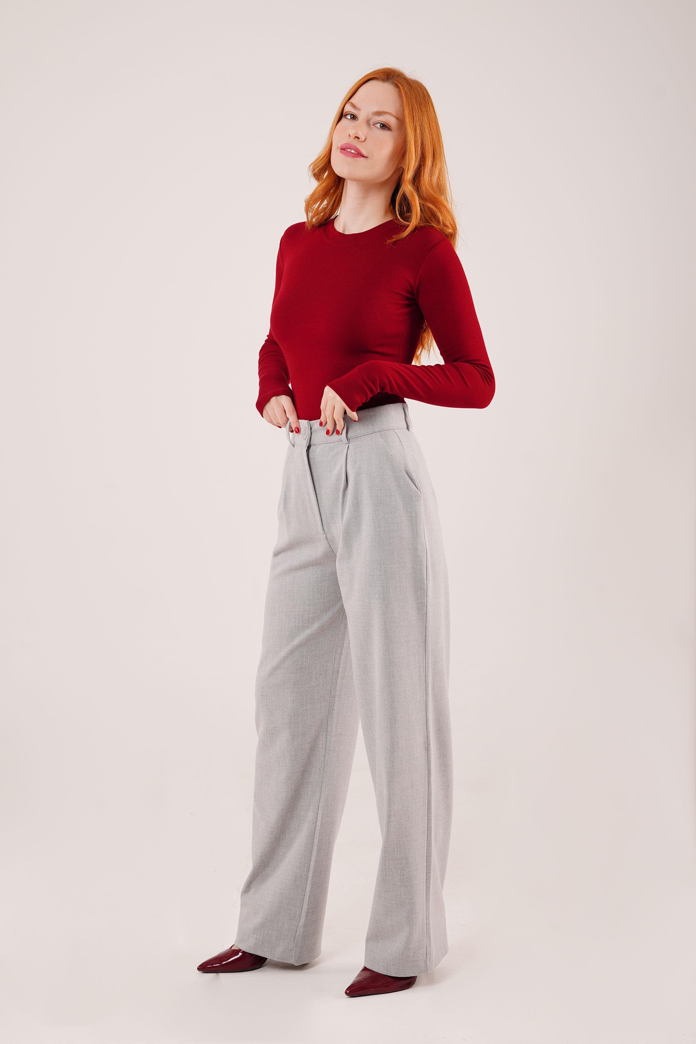 Premium Model Oturtmalı Toptan Gri Pantolon