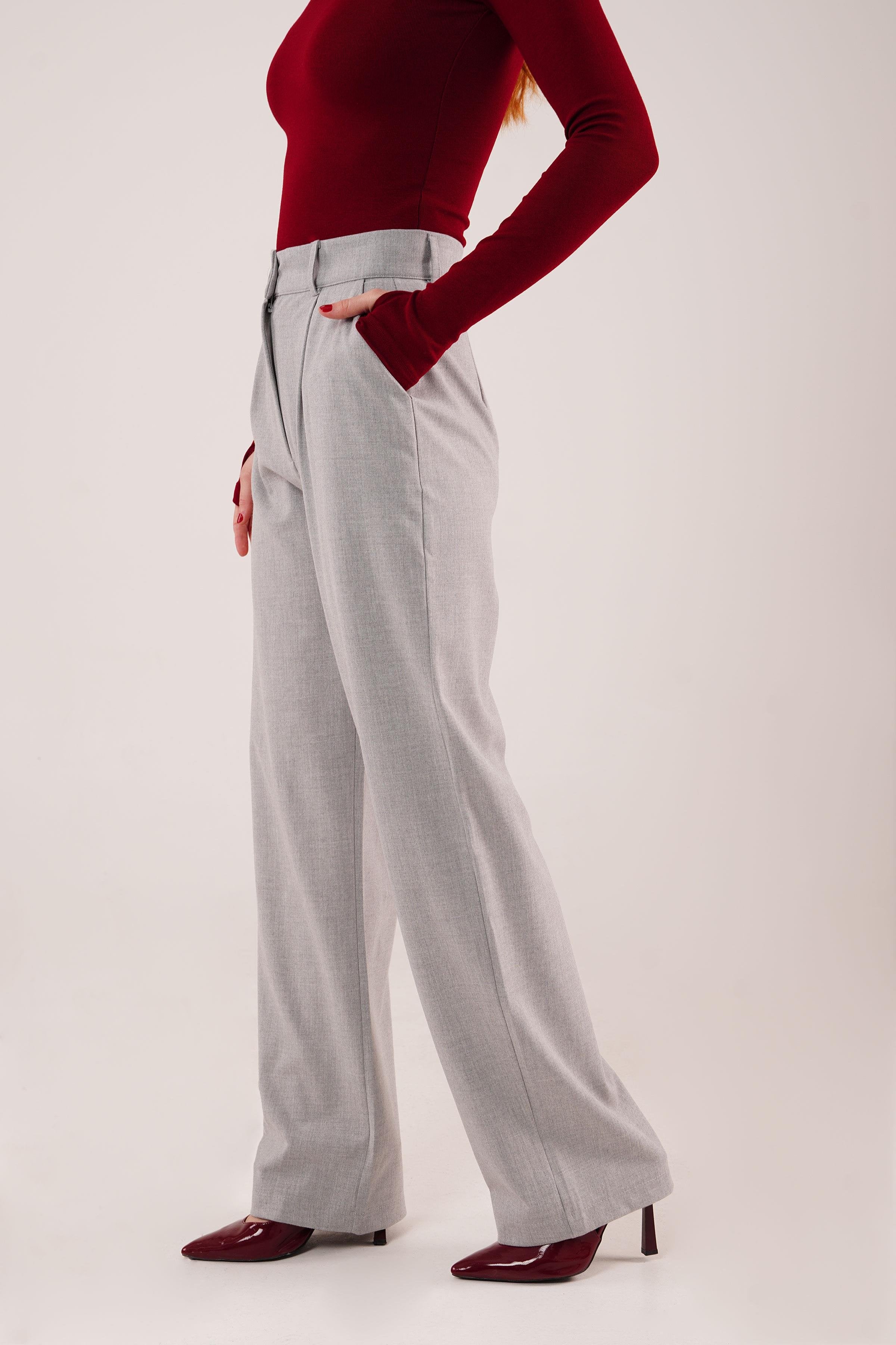 Premium Model Oturtmalı Toptan Gri Pantolon