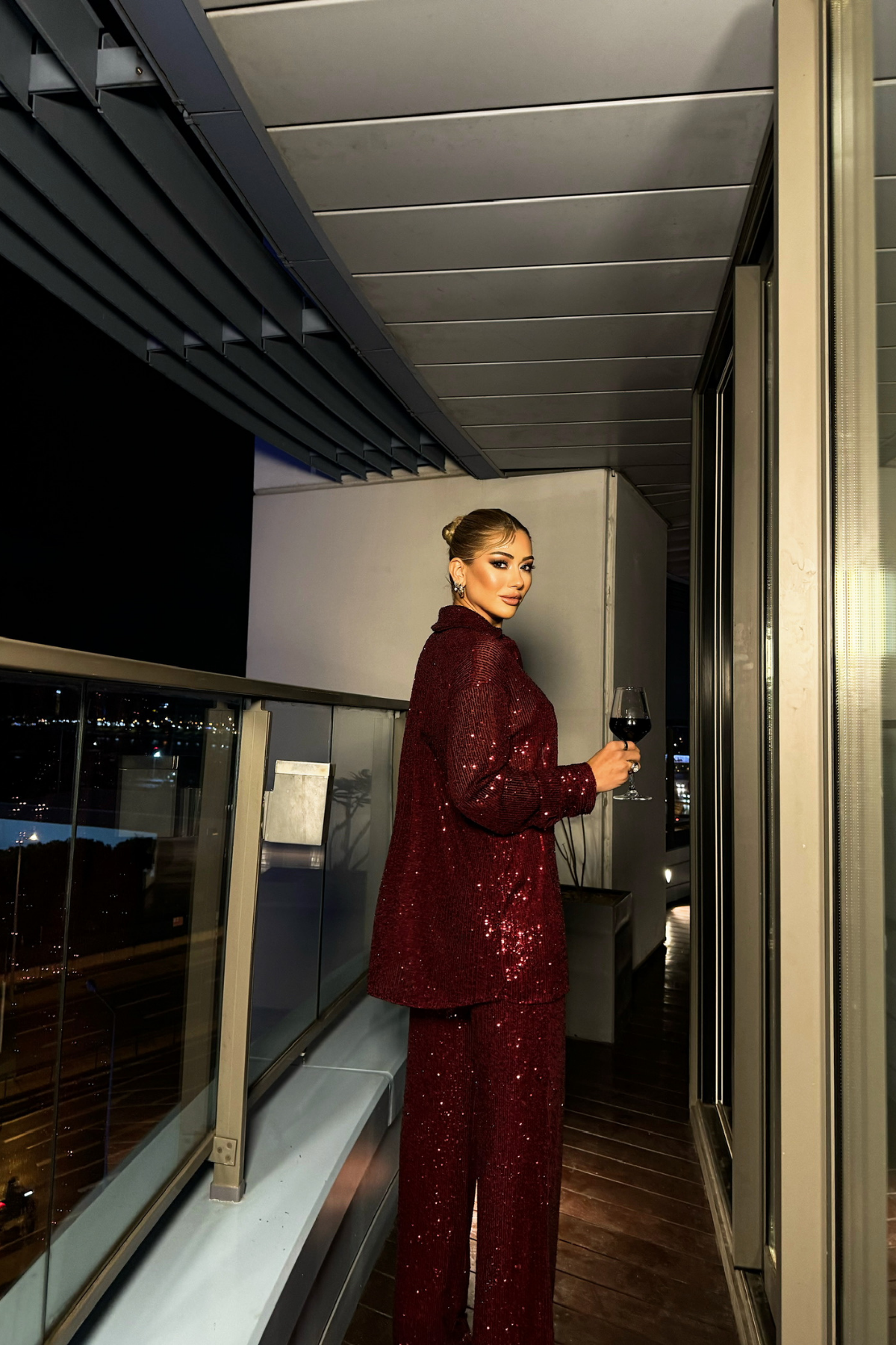 PUL PAYET 3 LÜ TAKIM - CEKET-BÜSTİYER-PANTOLON - Bordo