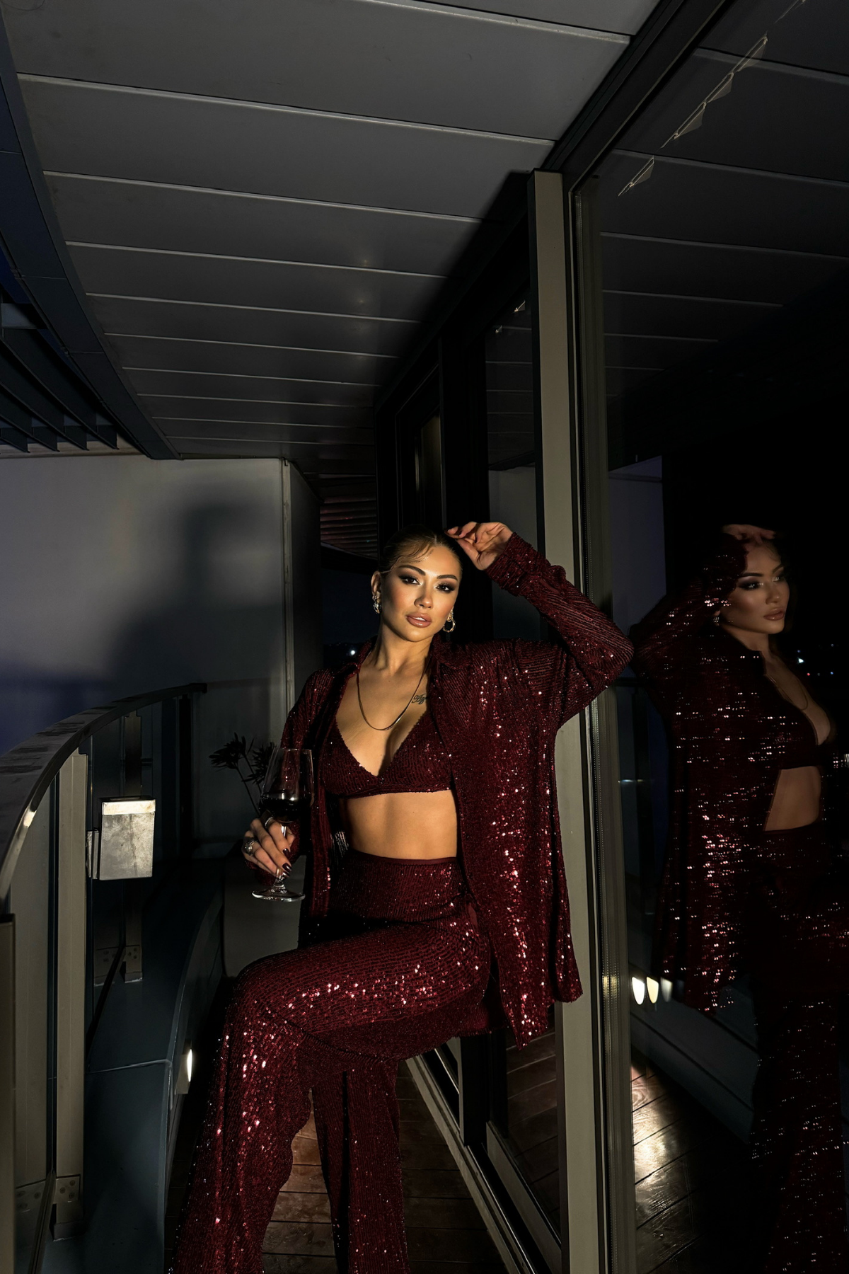 PUL PAYET 3 LÜ TAKIM - CEKET-BÜSTİYER-PANTOLON - Bordo