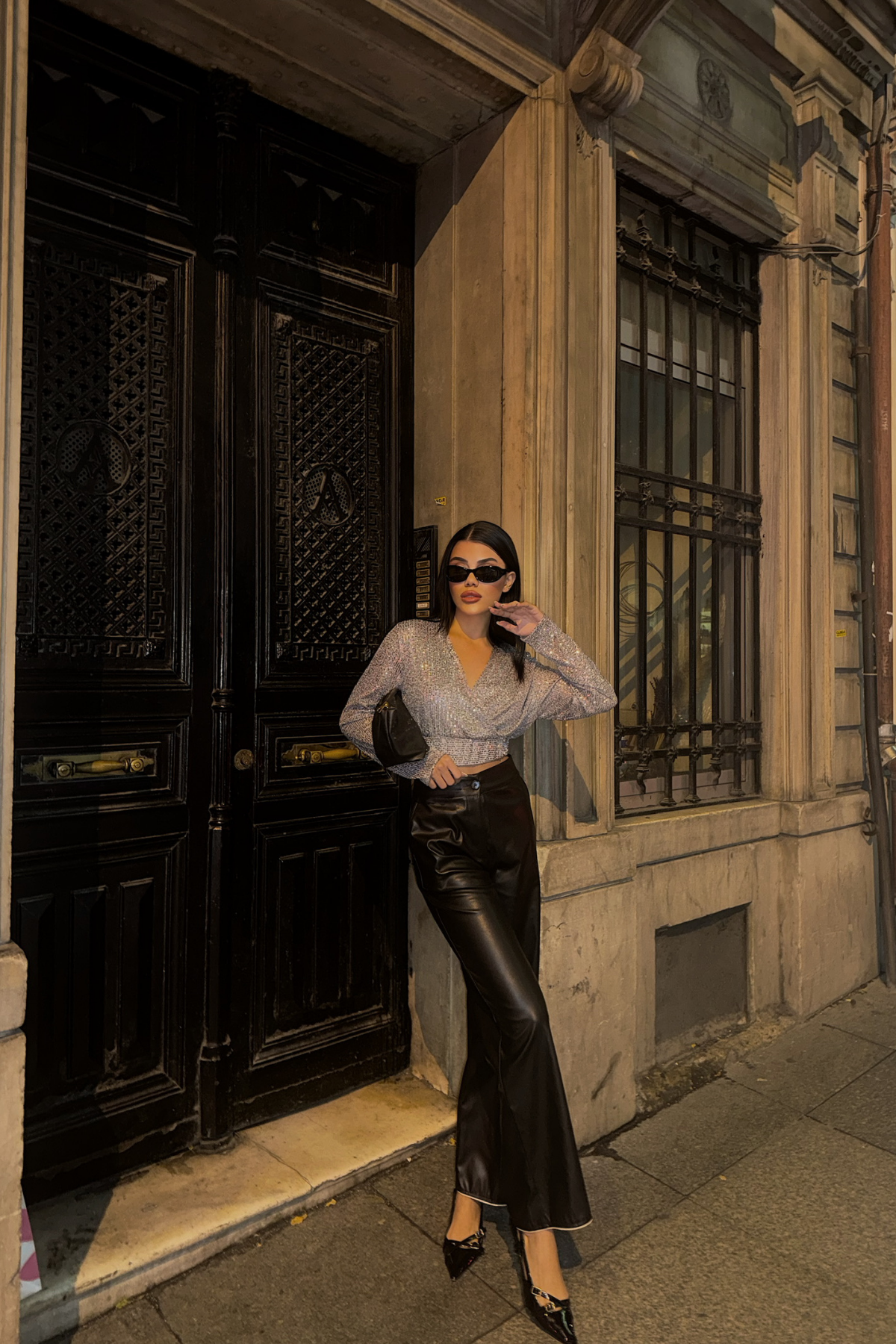 PULLU CROP KRUVAZE BLUZ - Gümüş