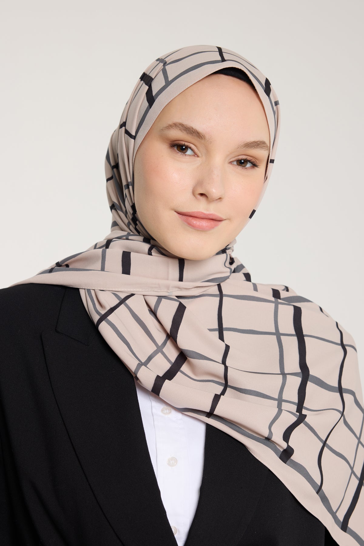 Pure Tone Şal - Kare Desen - Taş - Siyah