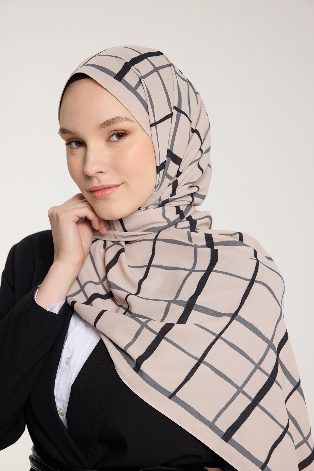 Pure Tone Şal - Kare Desen - Taş - Siyah