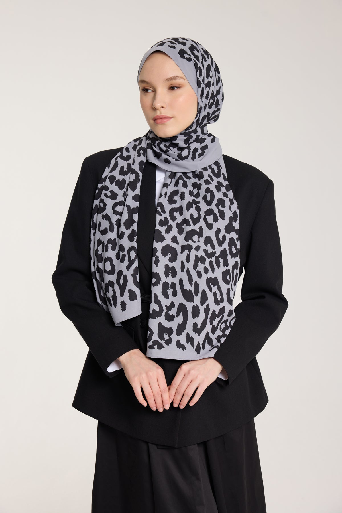 Pure Tone Şal - Leopar Desen - Gümüş - Siyah