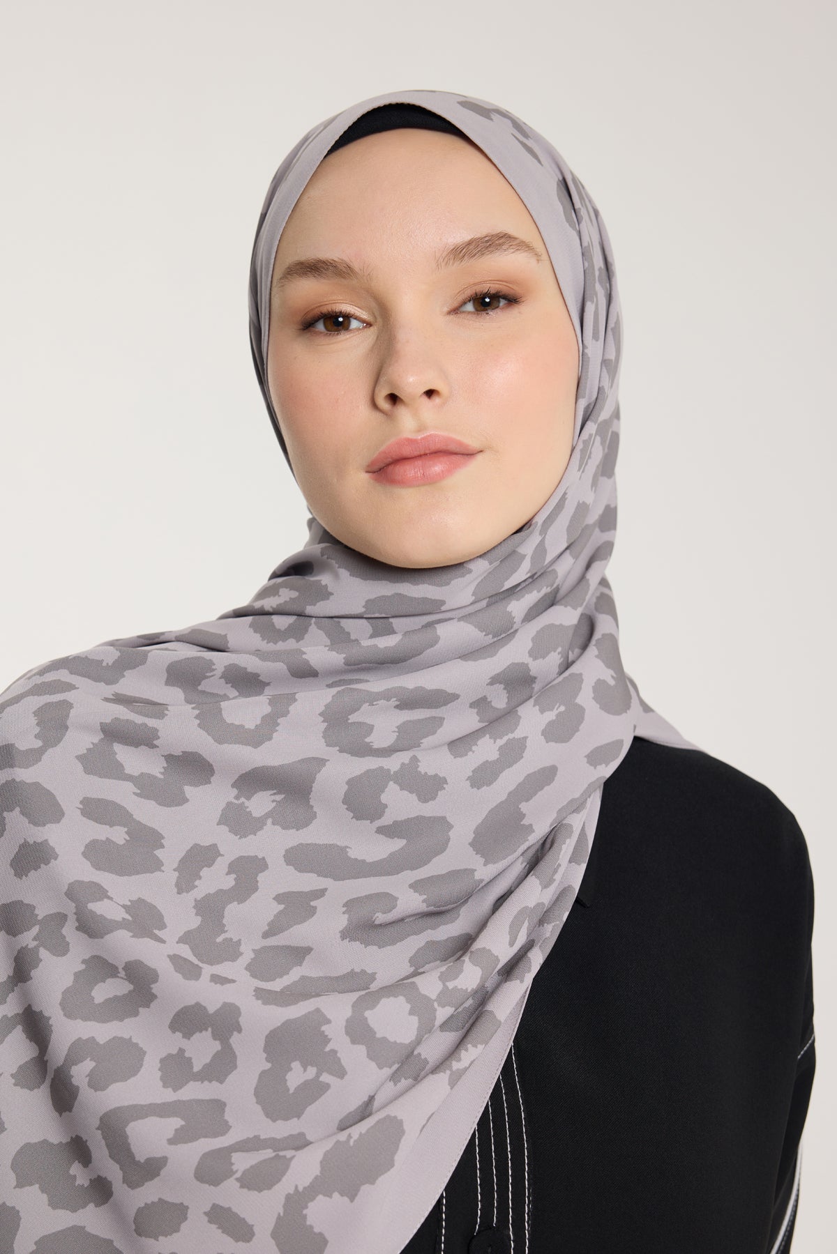 Pure Tone Şal - Leopar Desen - Soft Gri - Gri