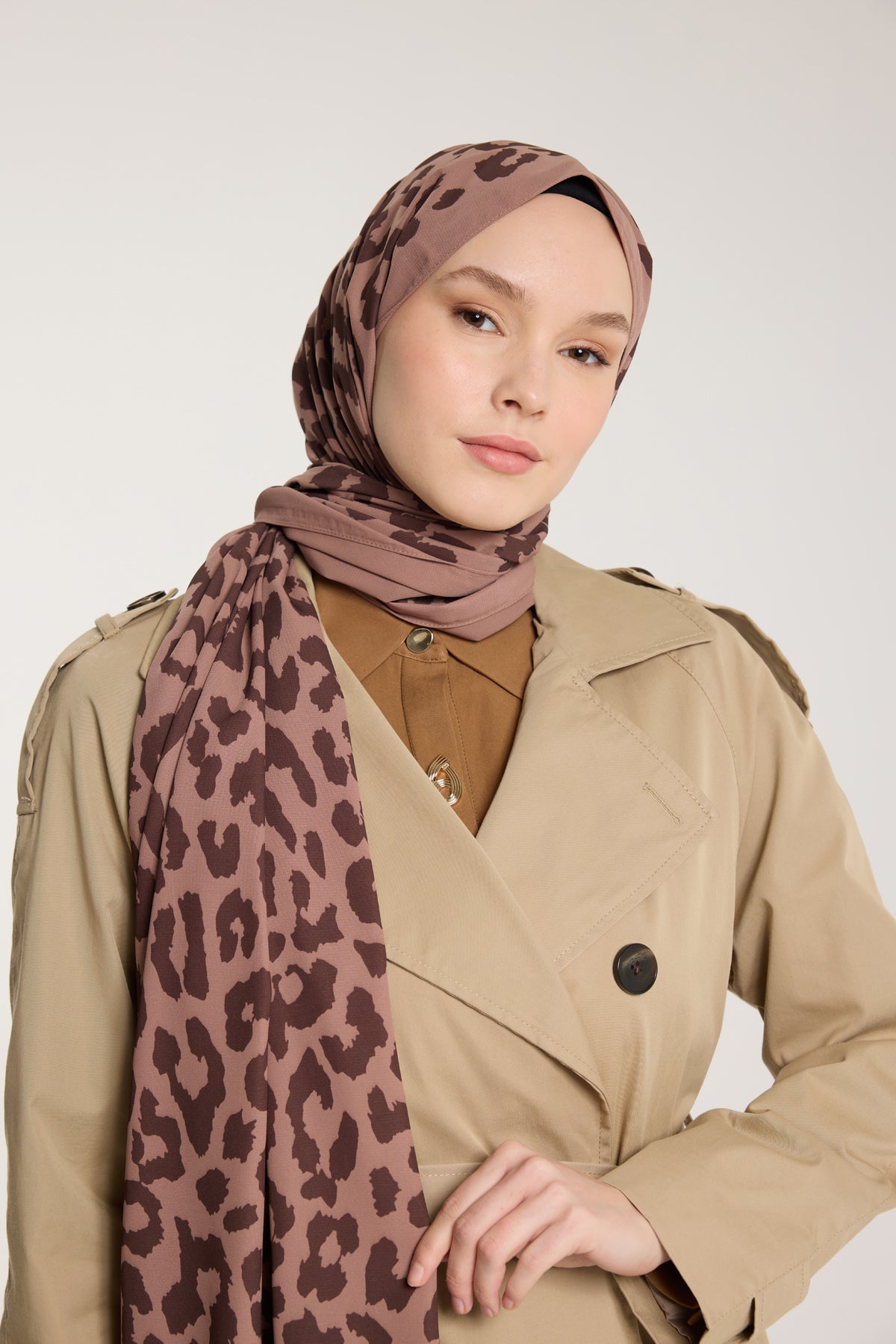 Pure Tone Şal - Leopar Desen - Sütlükahve - Kahve