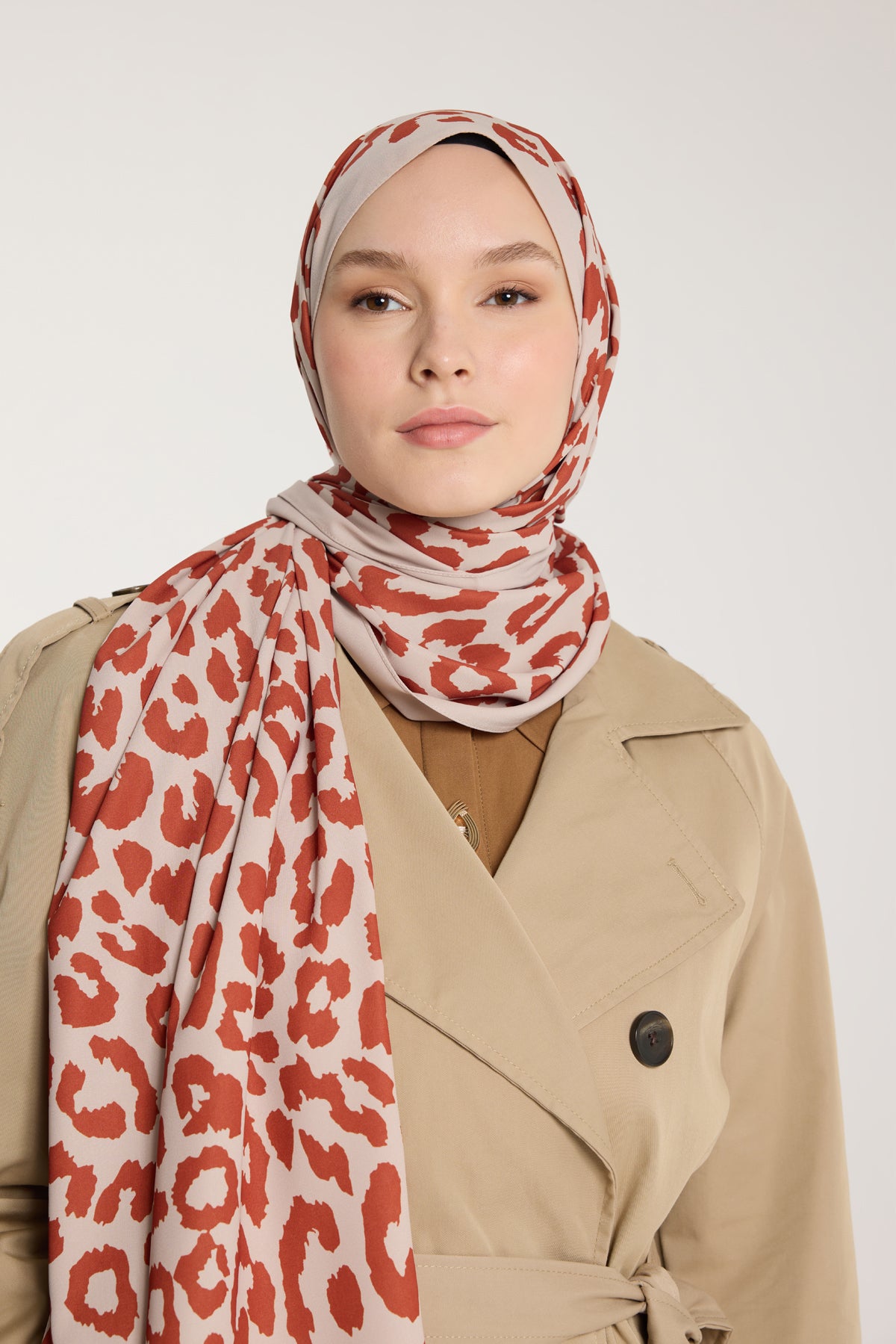 Pure Tone Şal - Leopar Desen - Taş - Kiremit