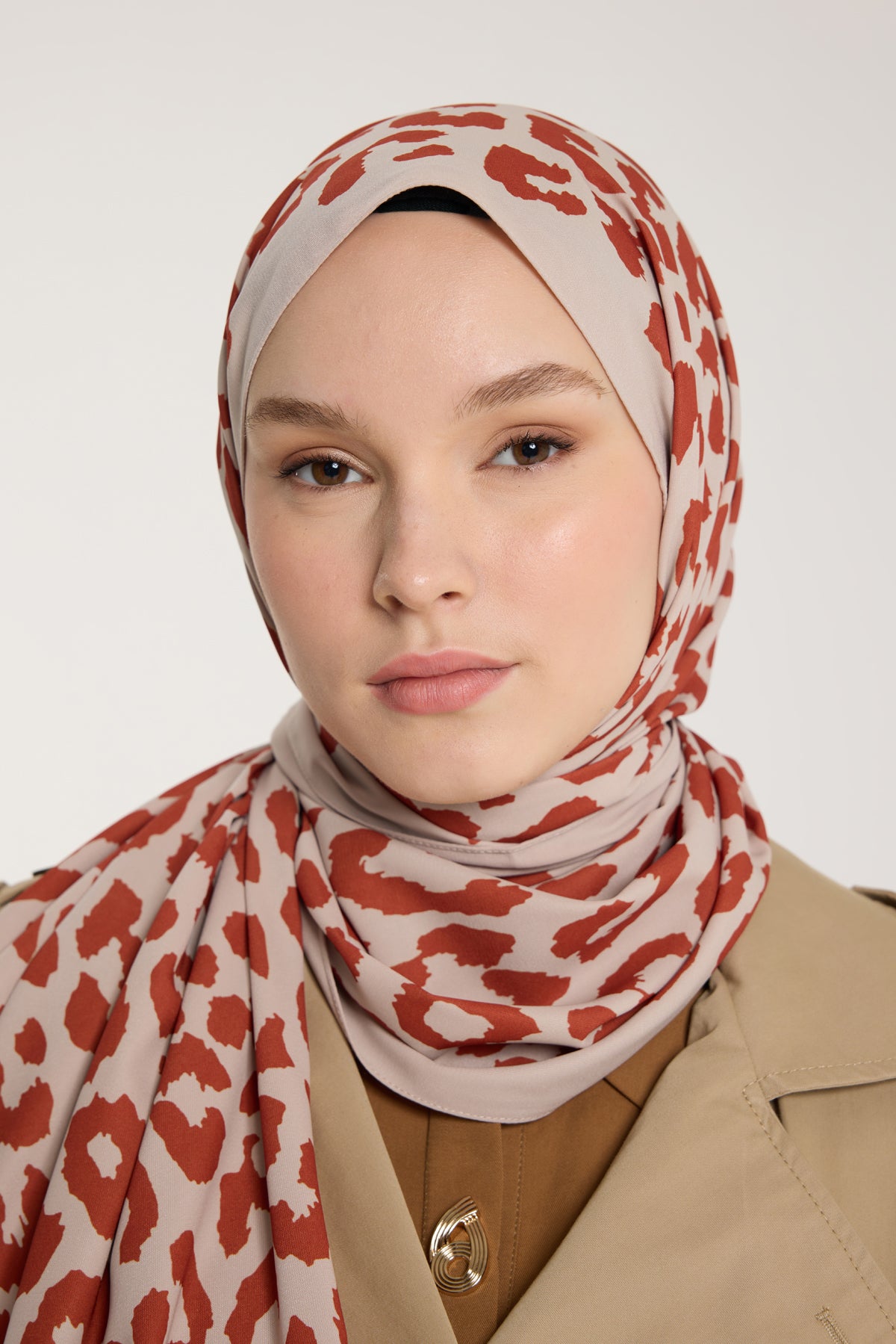 Pure Tone Şal - Leopar Desen - Taş - Kiremit