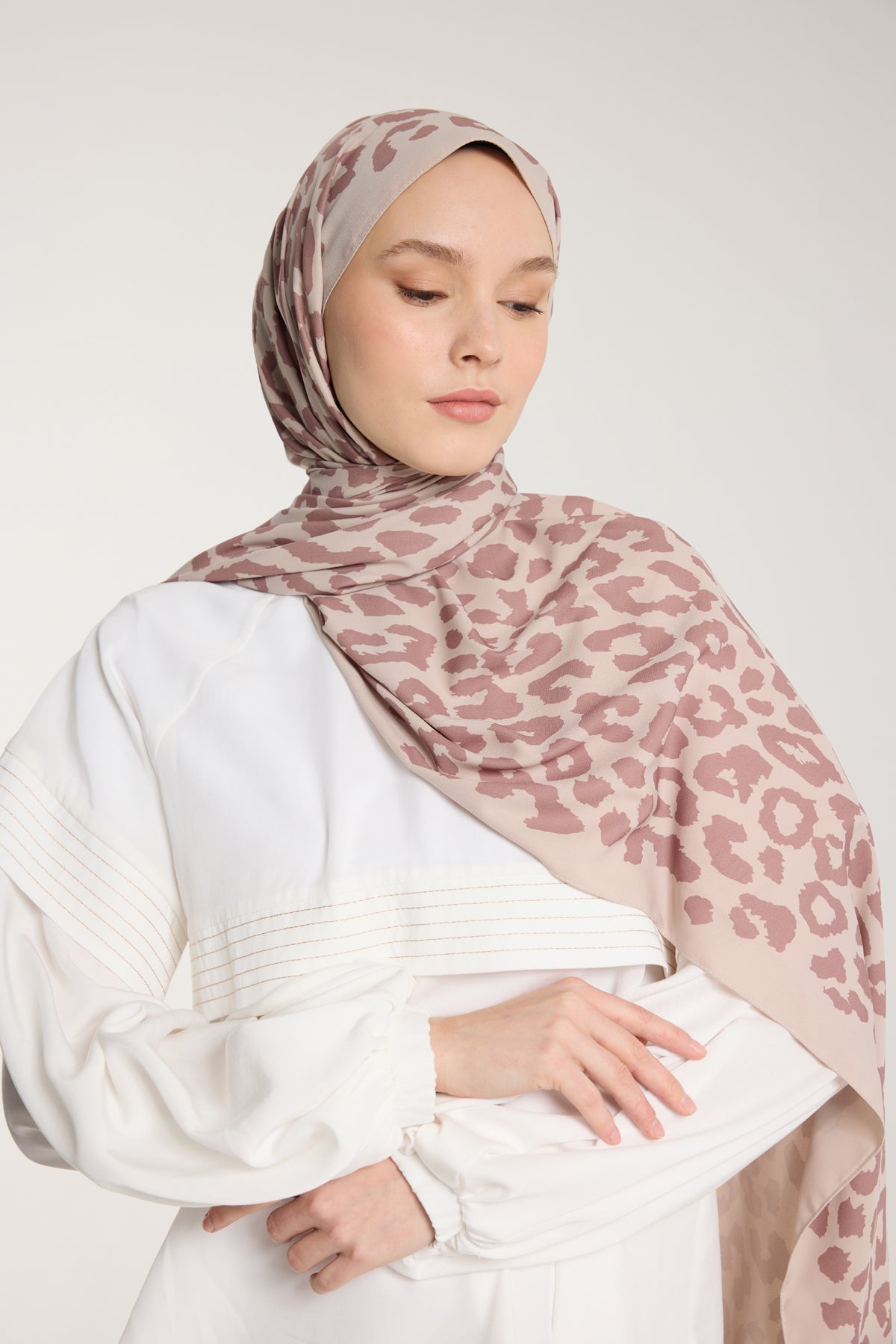 Pure Tone Şal - Leopar Desen - Taş - Nude