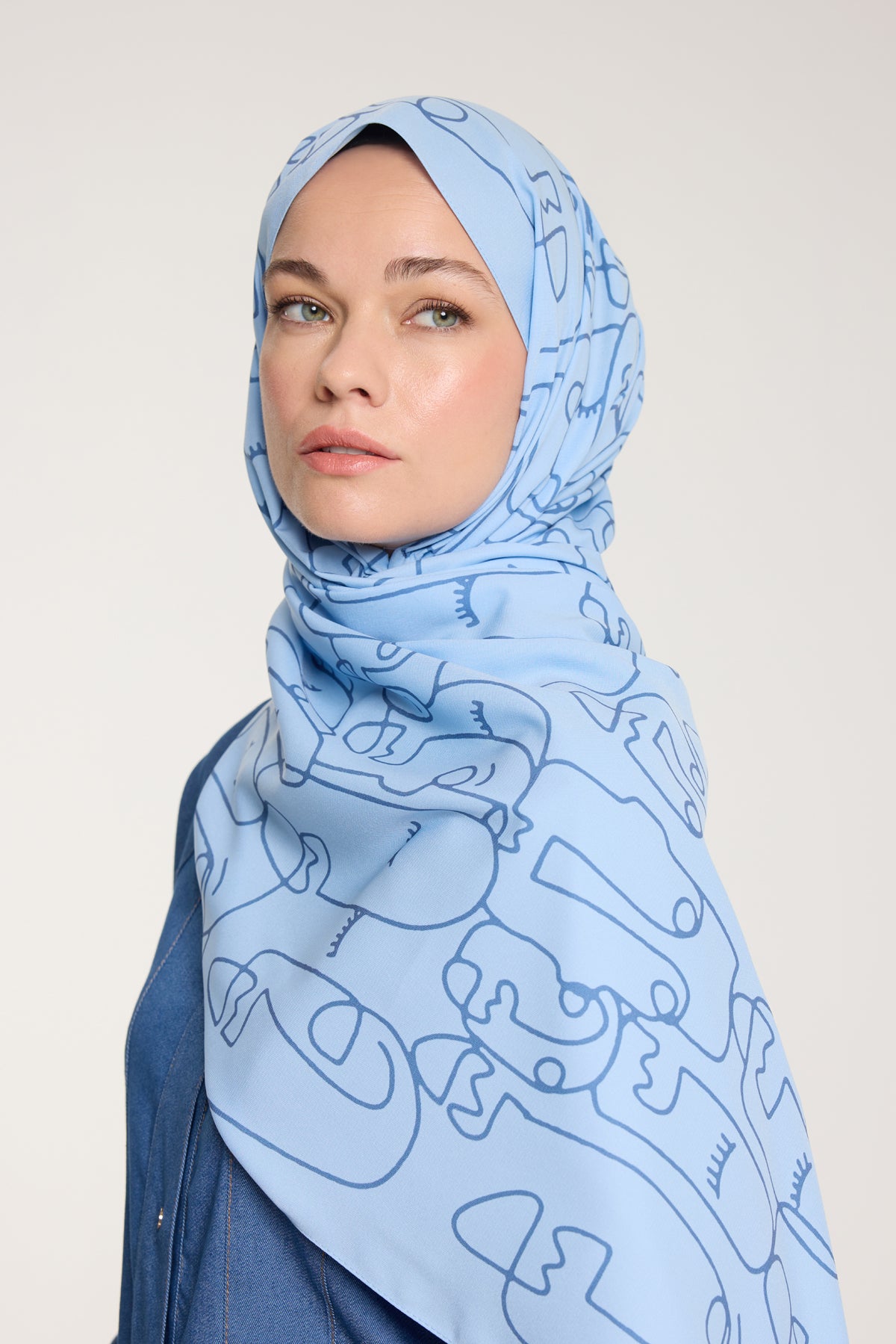 Pure Tone Şal - Marjinal Desen - Bebe Mavisi - Mavi