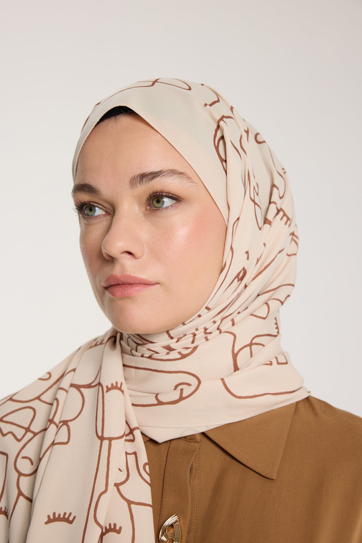Pure Tone Şal - Marjinal Desen - Bej - Kahve