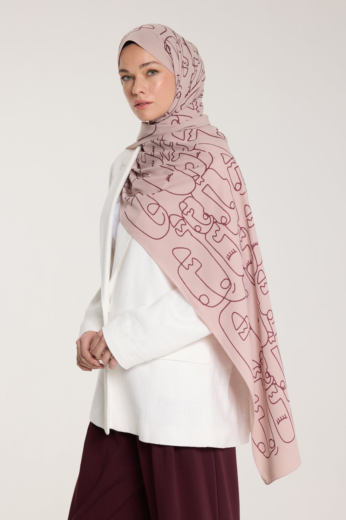 Pure Tone Şal - Marjinal Desen - Latte - Çikolata