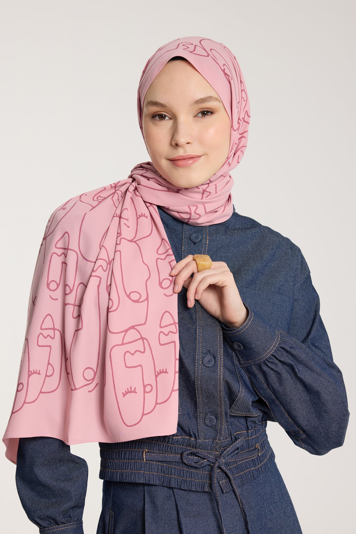 Pure Tone Şal - Marjinal Desen - Pembe - Gülkurusu