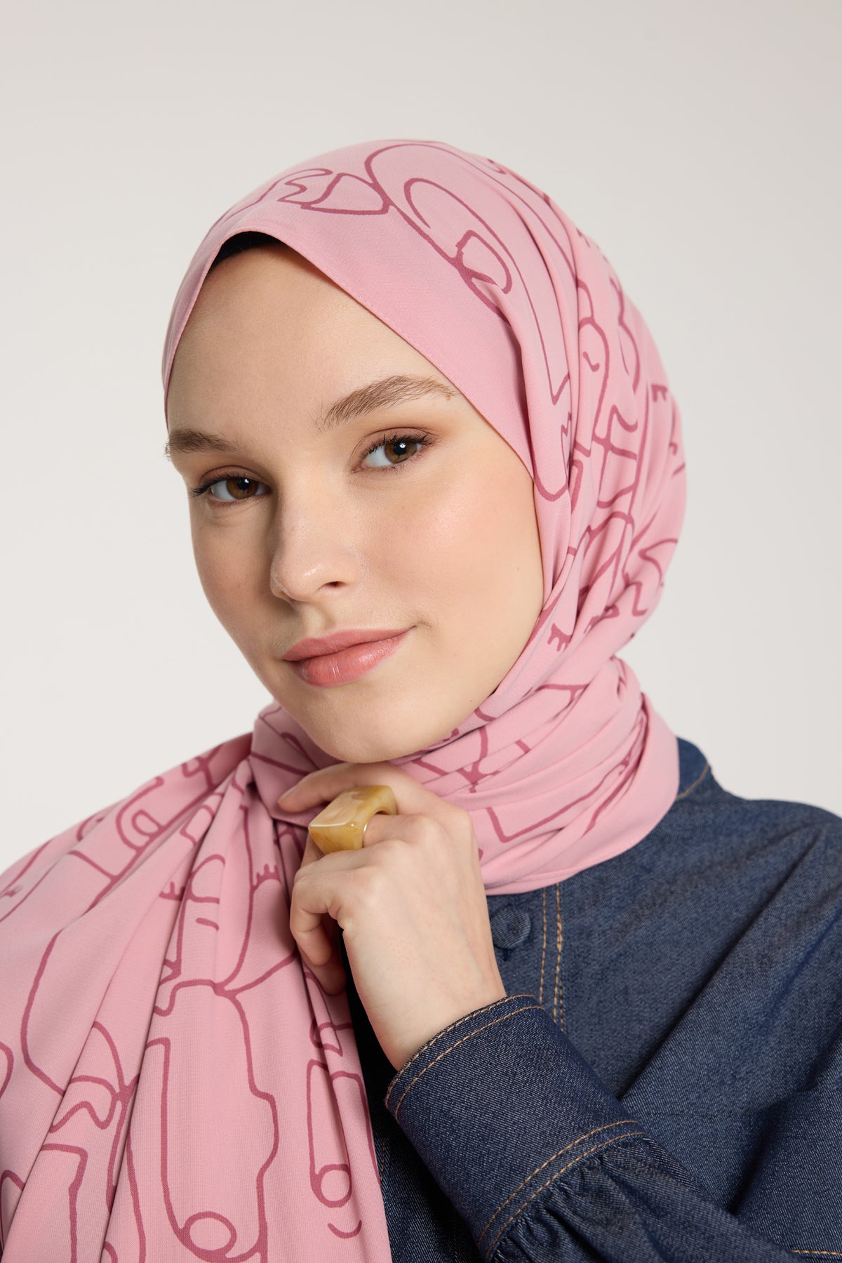 Pure Tone Şal - Marjinal Desen - Pembe - Gülkurusu