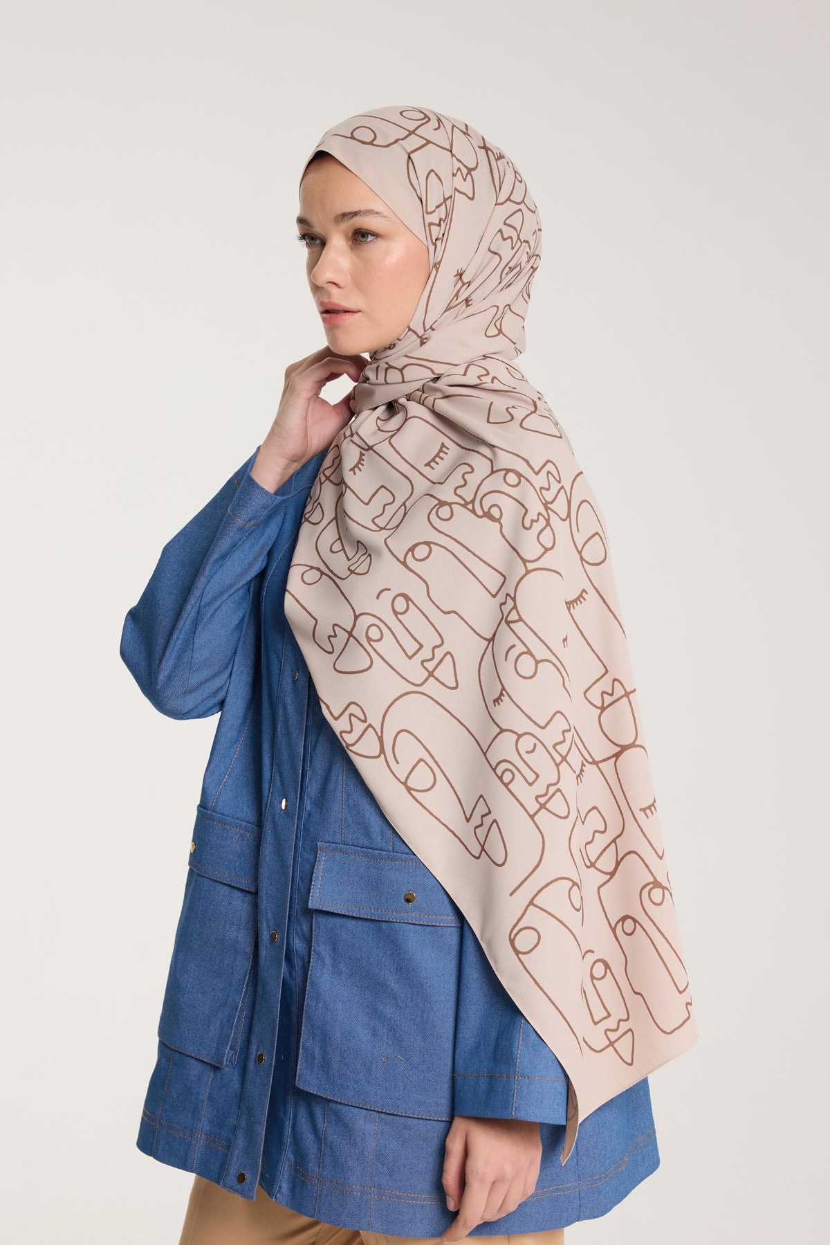 Pure Tone Şal - Marjinal Desen - Taş - Kahve