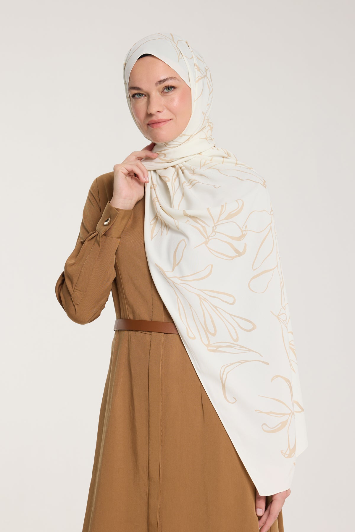 Pure Tone Şal - Yaprak Desen - Fildişi - Bej