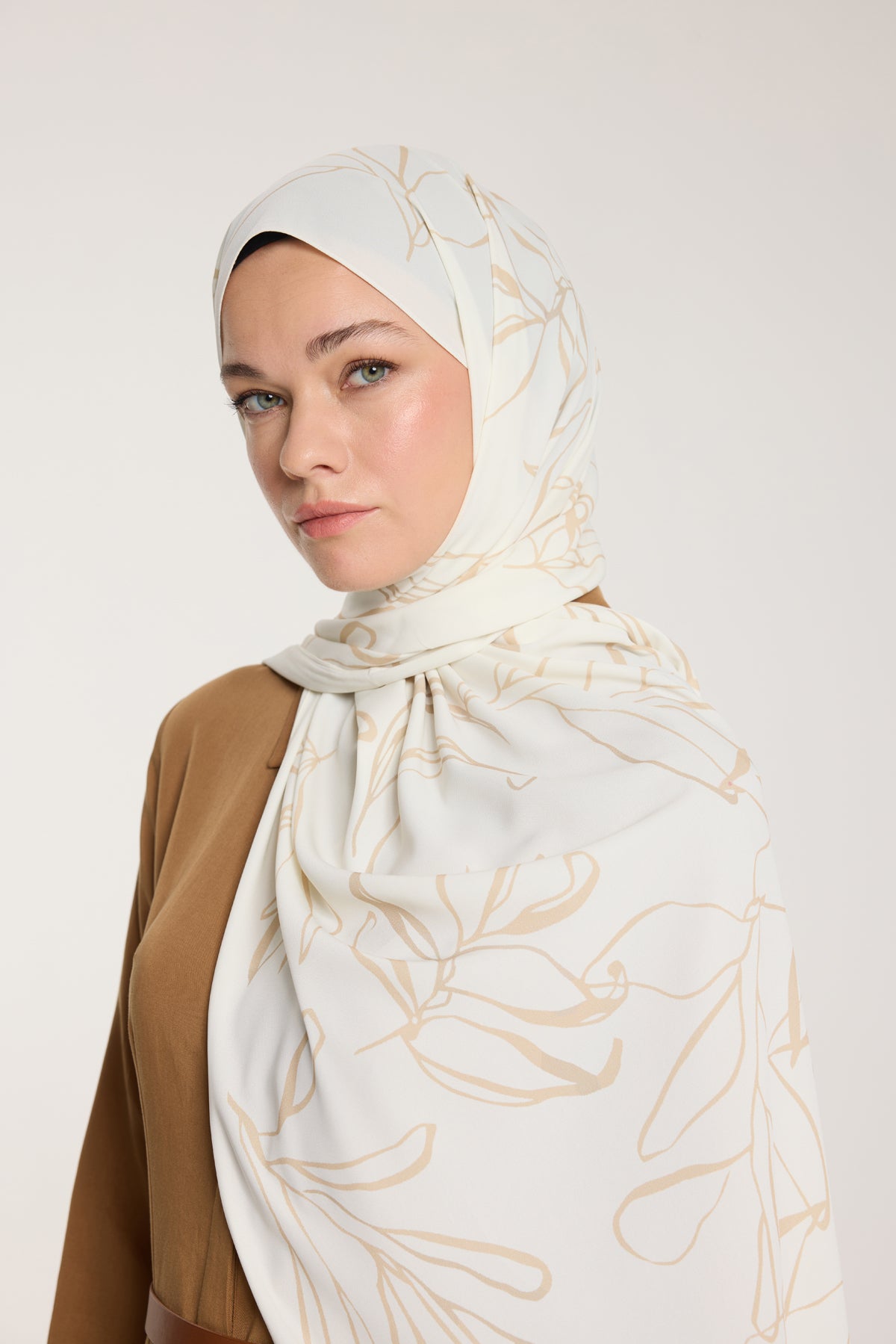 Pure Tone Şal - Yaprak Desen - Fildişi - Bej