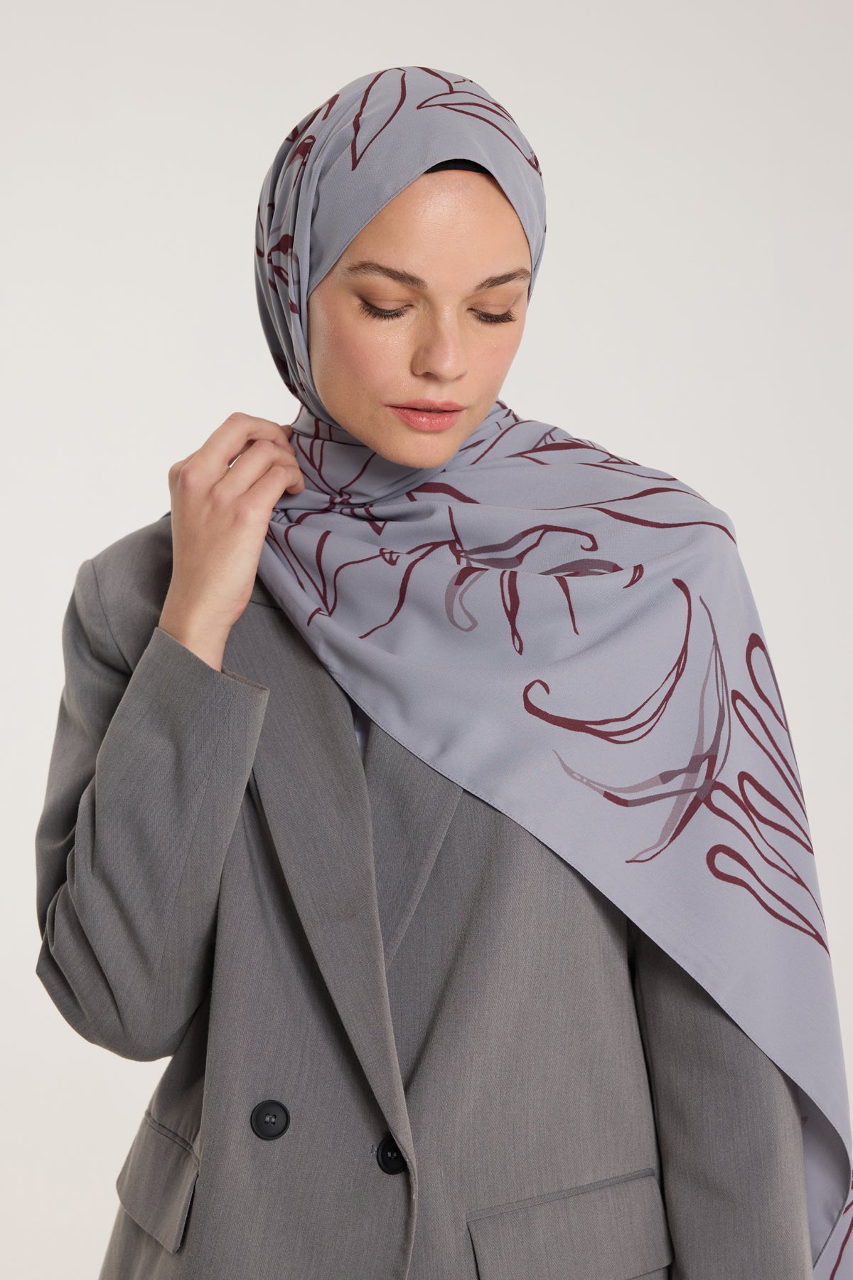 Pure Tone Şal - Yaprak Desen - Gümüş - Bordo