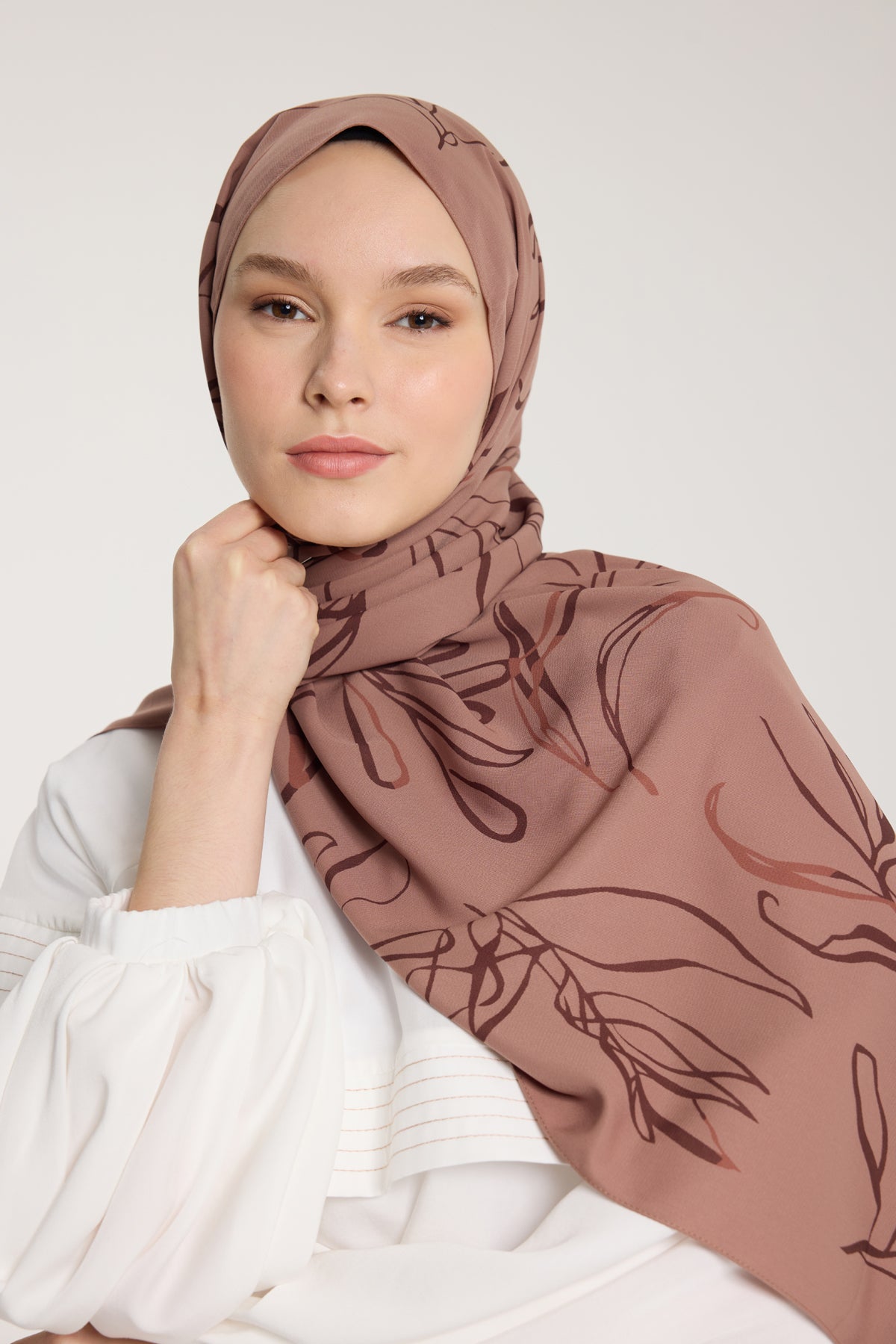 Pure Tone Şal - Yaprak Desen - Sütlükahve- Kahve