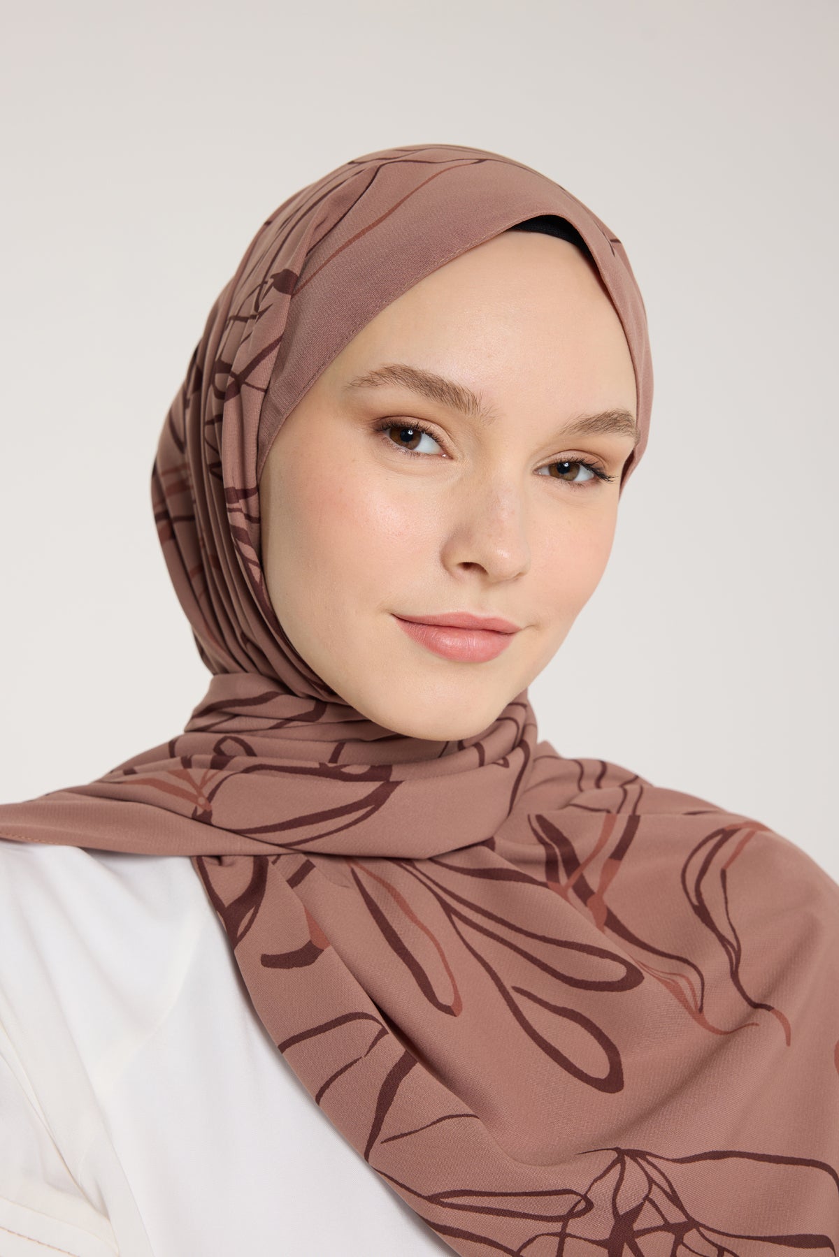 Pure Tone Şal - Yaprak Desen - Sütlükahve- Kahve