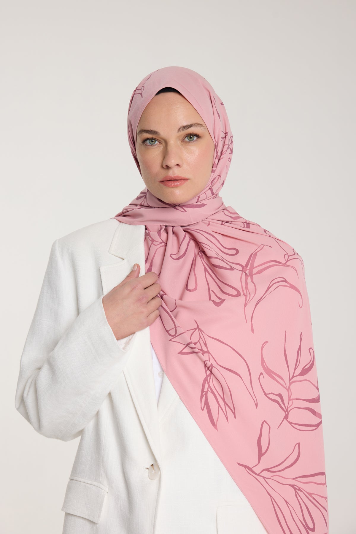 Pure Tone Şal - Yaprak Desen - Pembe - Gülkurusu