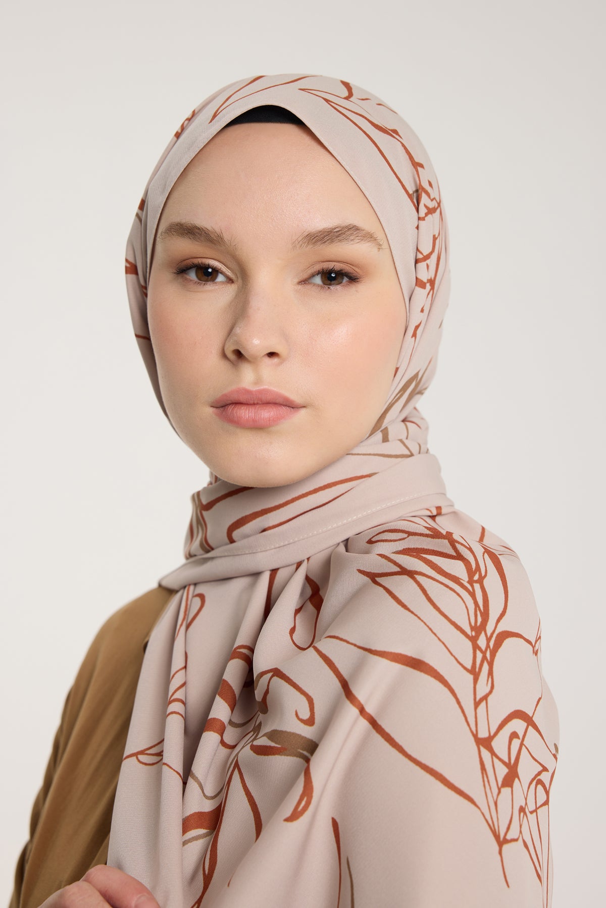Pure Tone Şal - Yaprak Desen - Taş - Taba